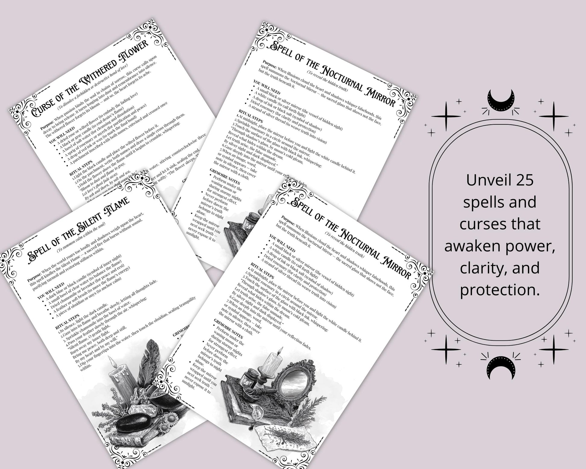 Midnight Spells and Curses | Digital Grimoire pages | Witchcraft Spellbook, Lunar Magic & Dark Academia PDF