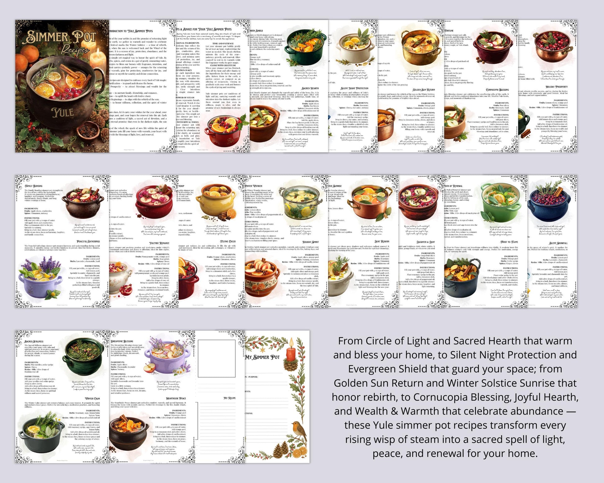Yule Simmer Pot Recipes PDF | Witchy Winter Potpourri Rituals | Wiccan Yule Magic | Protection, Renewal & Abundance