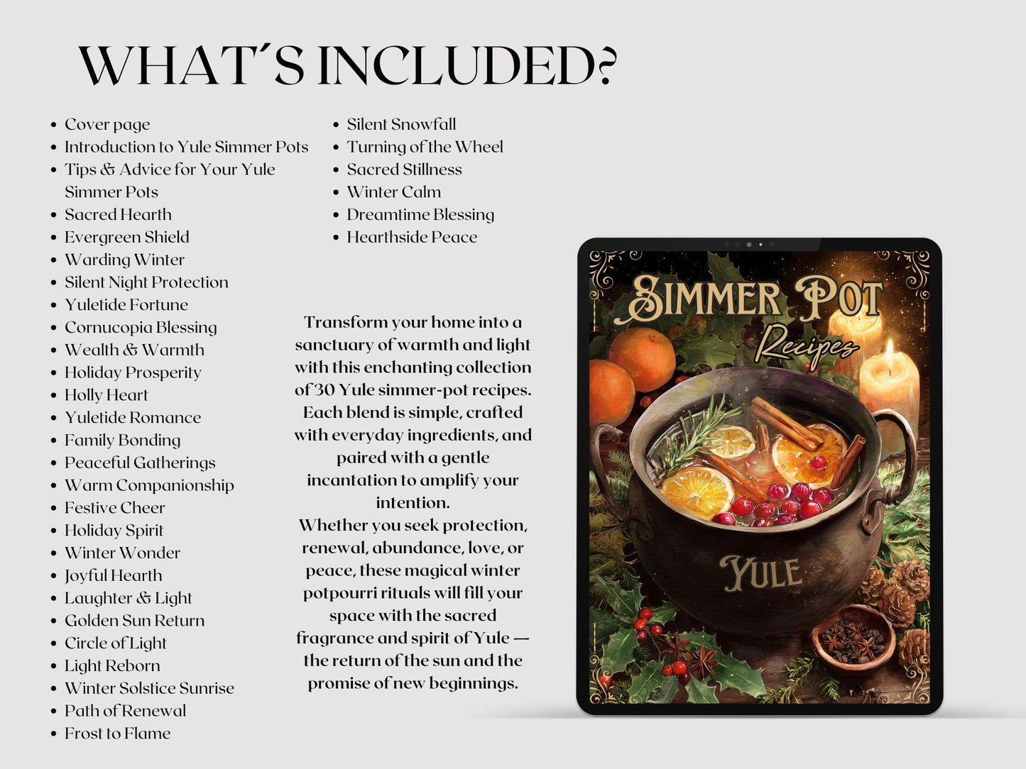 Yule Simmer Pot Recipes PDF | Witchy Winter Potpourri Rituals | Wiccan Yule Magic | Protection, Renewal & Abundance