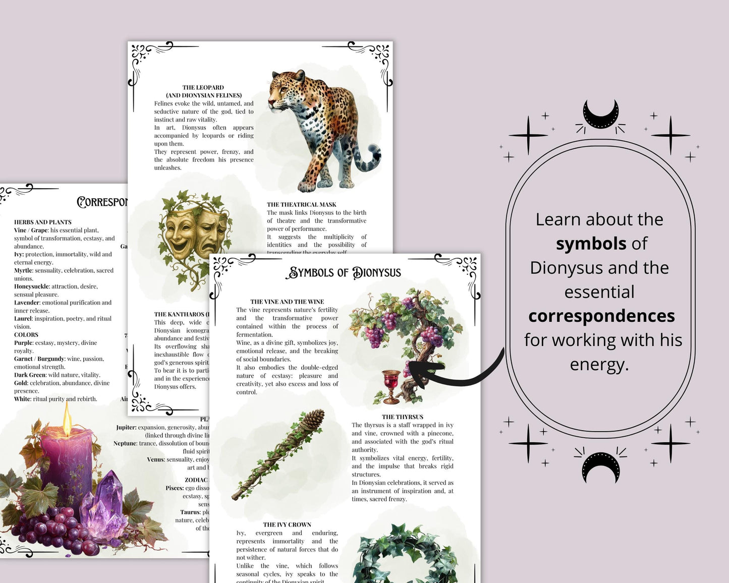 Dionysus Printable Grimoire Pages | Greek God of Ecstasy & Rebirth | Digital Download