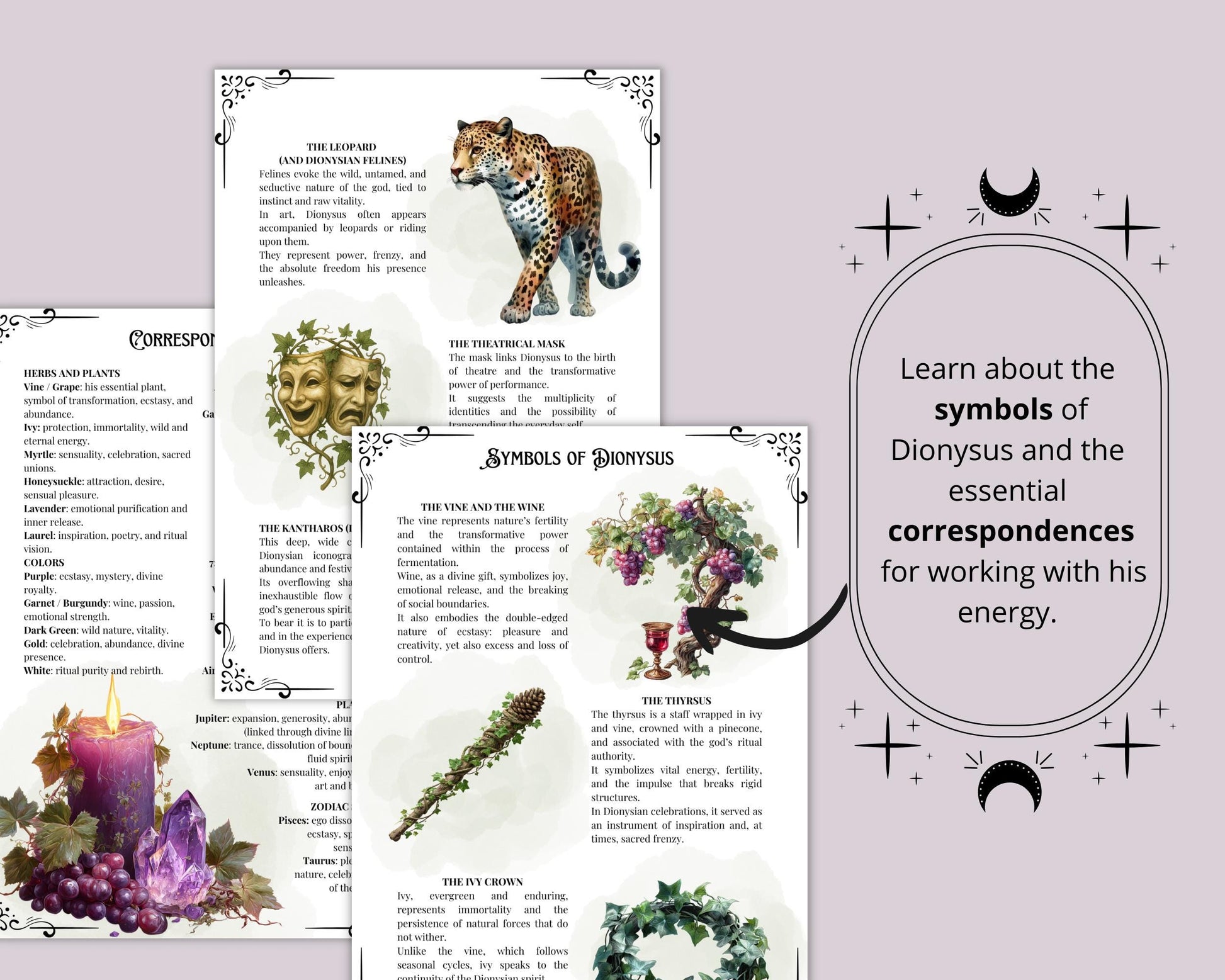 Dionysus Printable Grimoire Pages | Greek God of Ecstasy & Rebirth | Digital Download