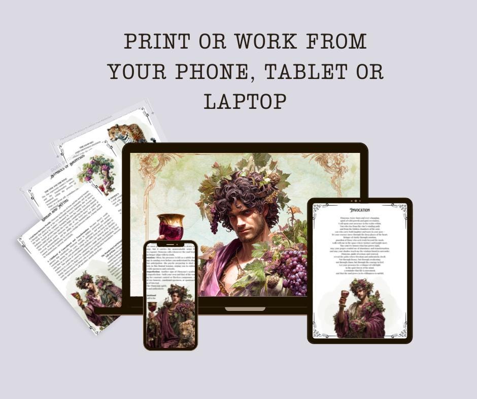 Dionysus Printable Grimoire Pages | Greek God of Ecstasy & Rebirth | Digital Download