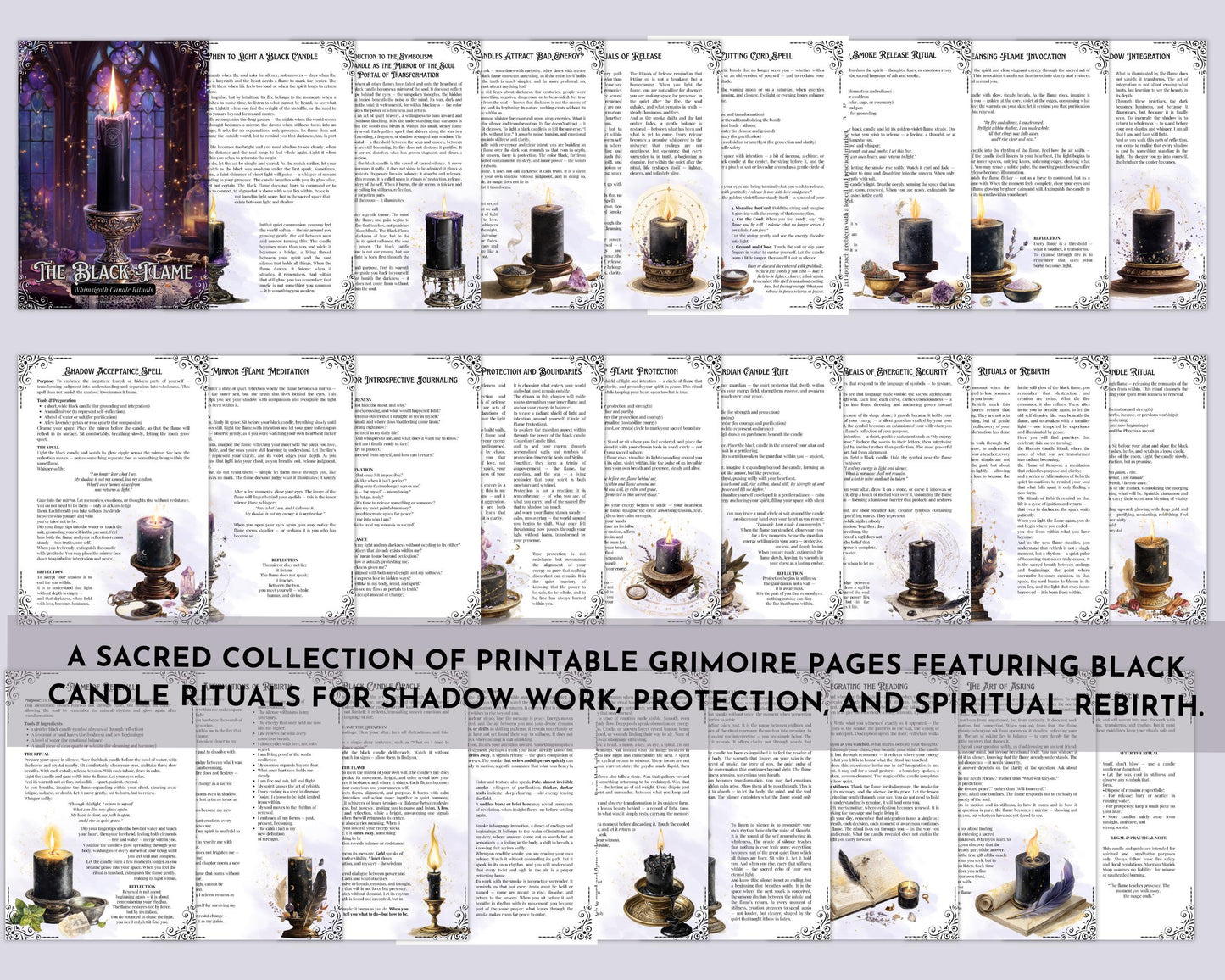 The Black Flame Printable Grimoire pages | Witchcraft Ritual Pages for Shadow Work, Protection & Spiritual Rebirth