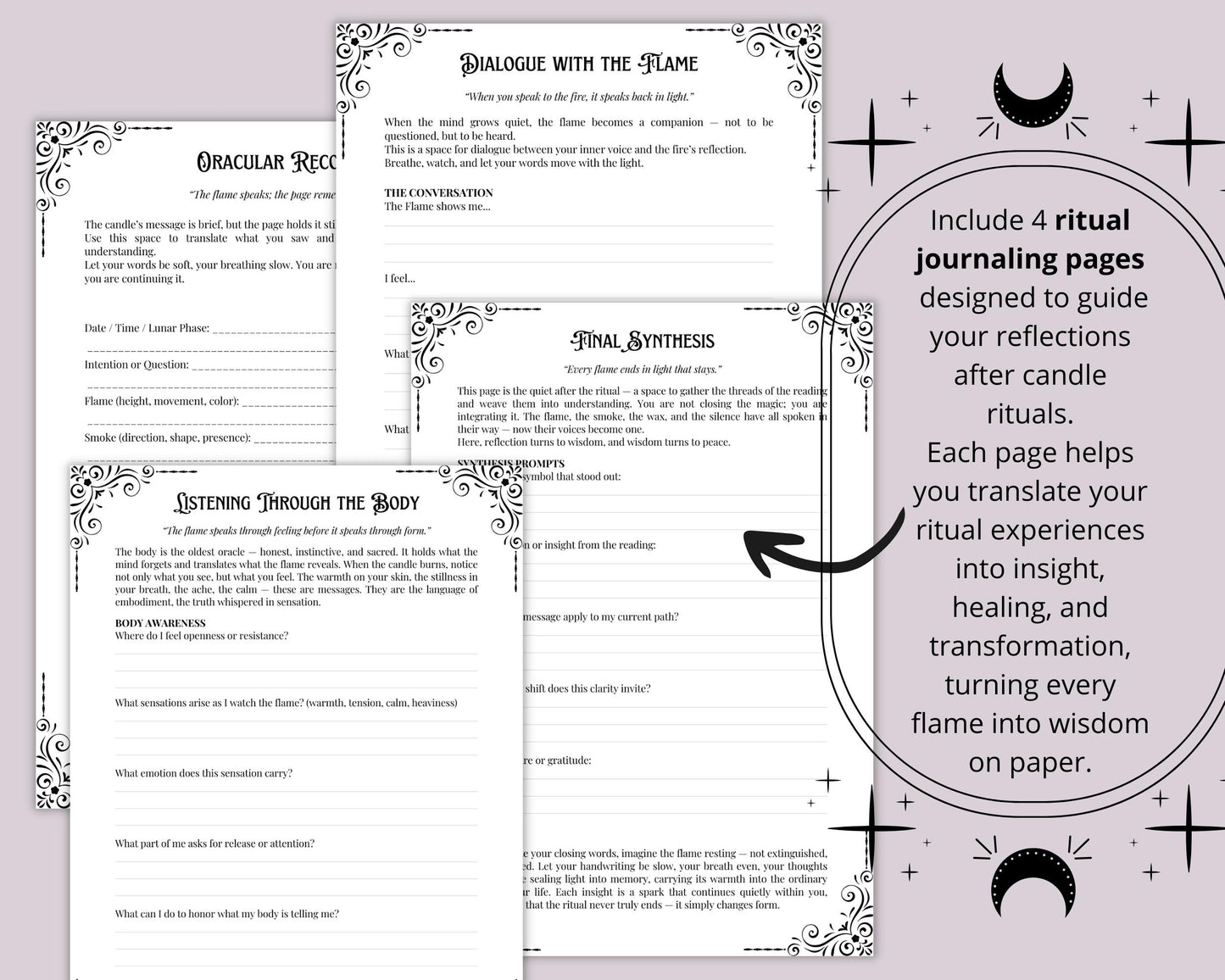 The Black Flame Printable Grimoire pages | Witchcraft Ritual Pages for Shadow Work, Protection & Spiritual Rebirth