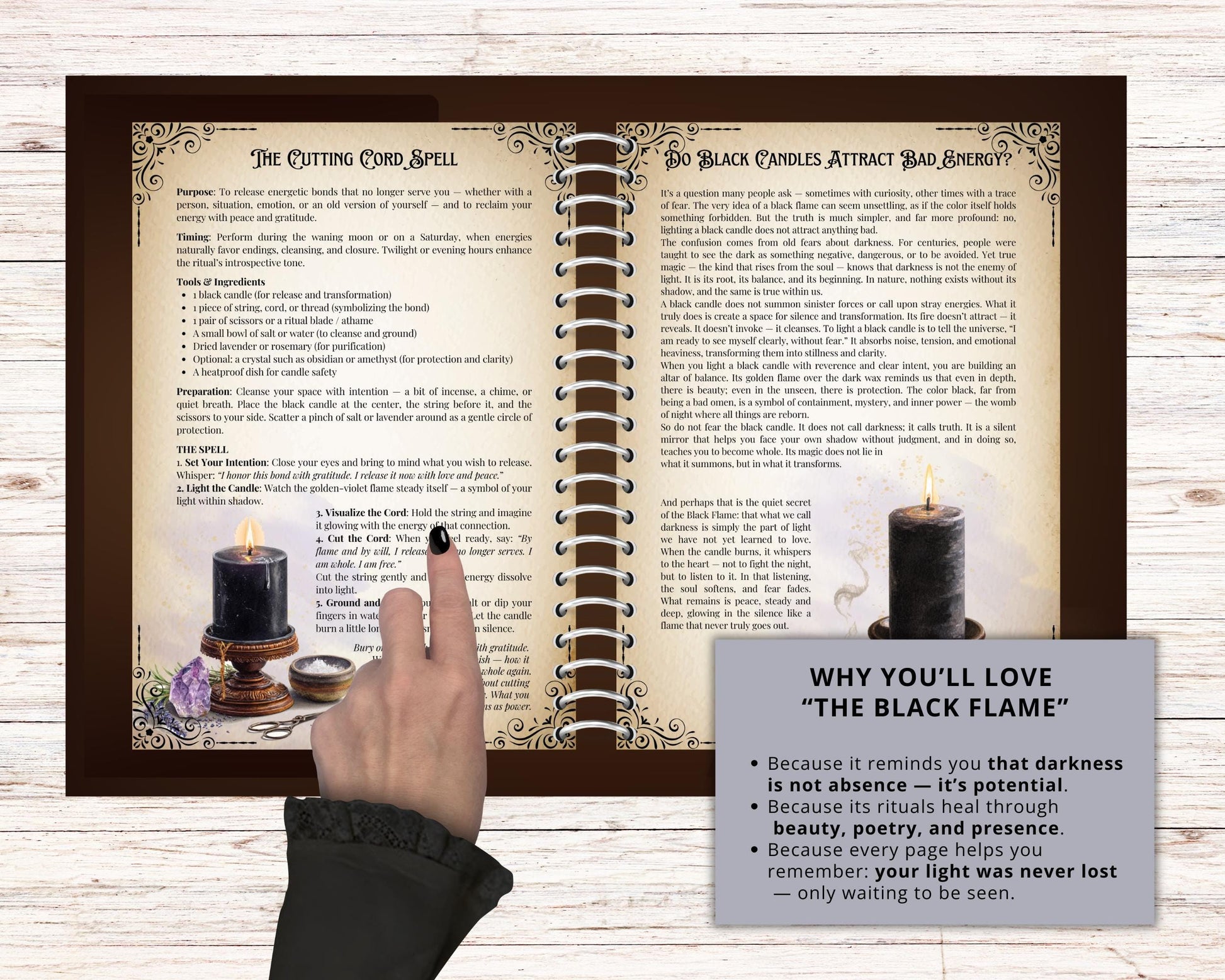 The Black Flame Printable Grimoire pages | Witchcraft Ritual Pages for Shadow Work, Protection & Spiritual Rebirth