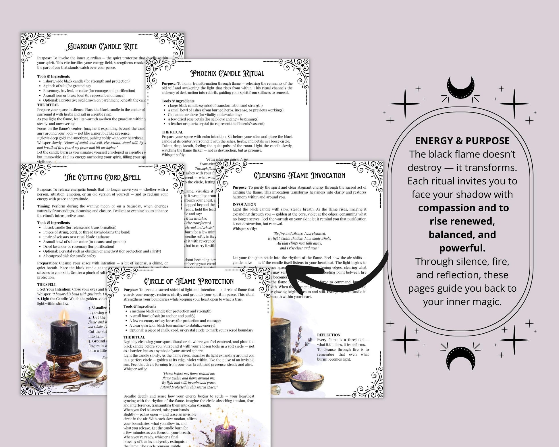 The Black Flame Printable Grimoire pages | Witchcraft Ritual Pages for Shadow Work, Protection & Spiritual Rebirth