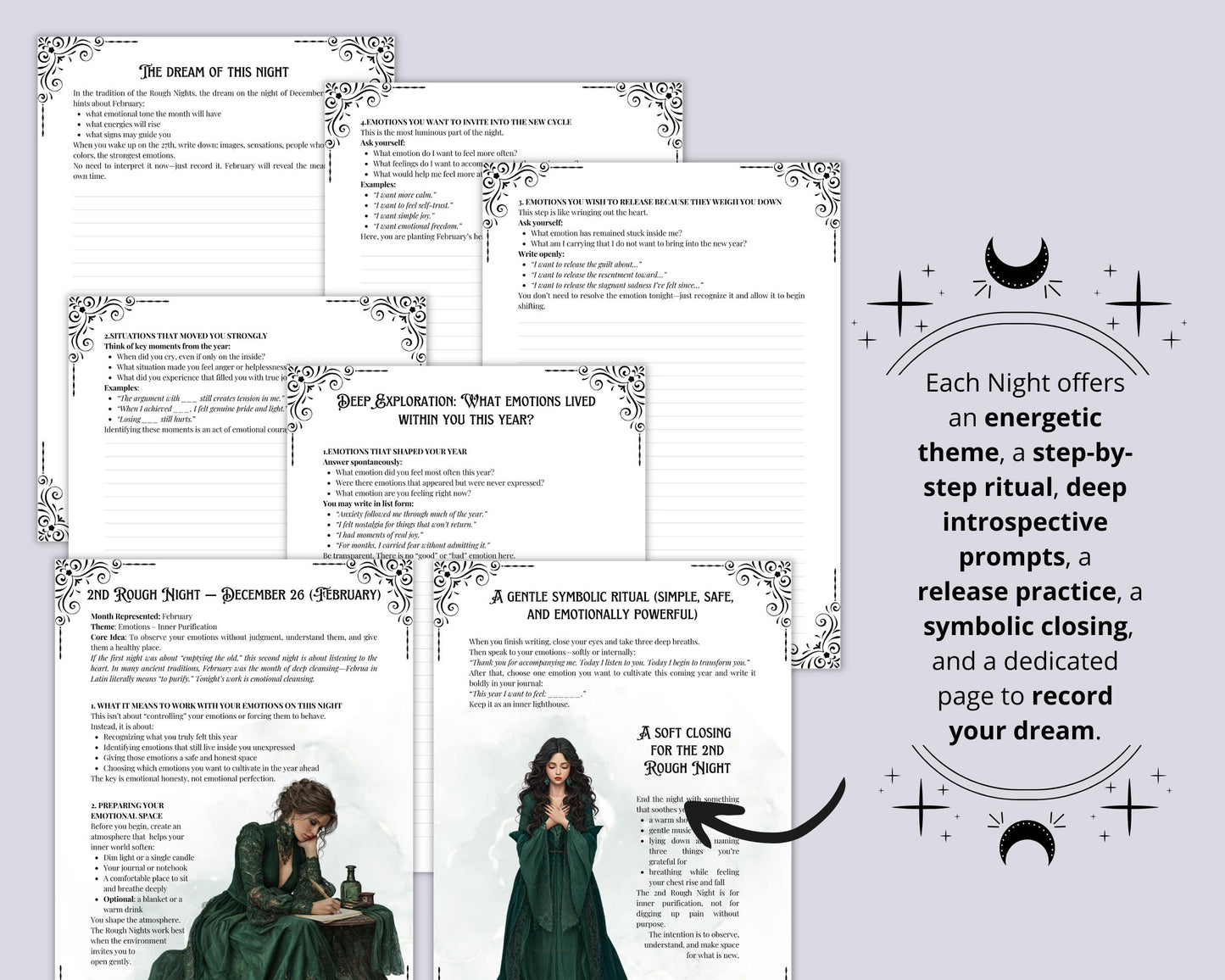 The Rough Nights Grimoire. A Sacred printable Guide Through the 12 Nights of Transformation. Spiritual Workbook.