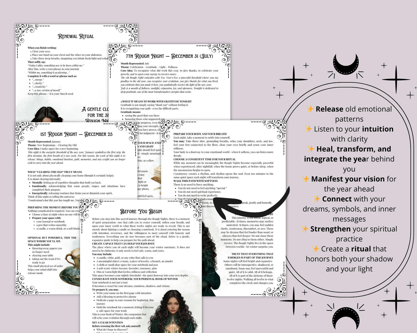 The Rough Nights Grimoire. A Sacred printable Guide Through the 12 Nights of Transformation. Spiritual Workbook.