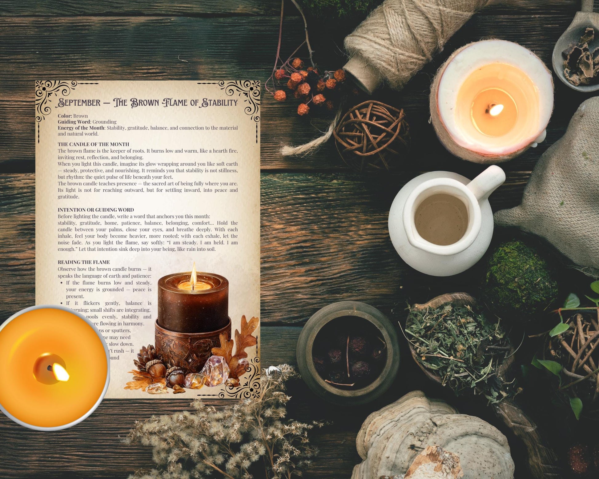 The Twelve Flames | Year-Ahead Candle Oracle & Witch Journal Pages | Printable Grimoire pages