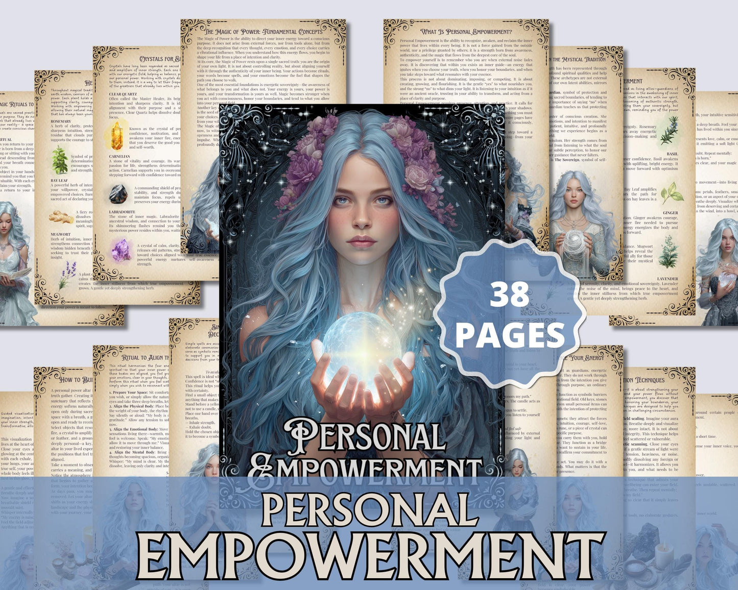 Personal Empowerment Grimoire pages • Spells, Rituals, Crystals, Herbs, Moon Magic • Printable.