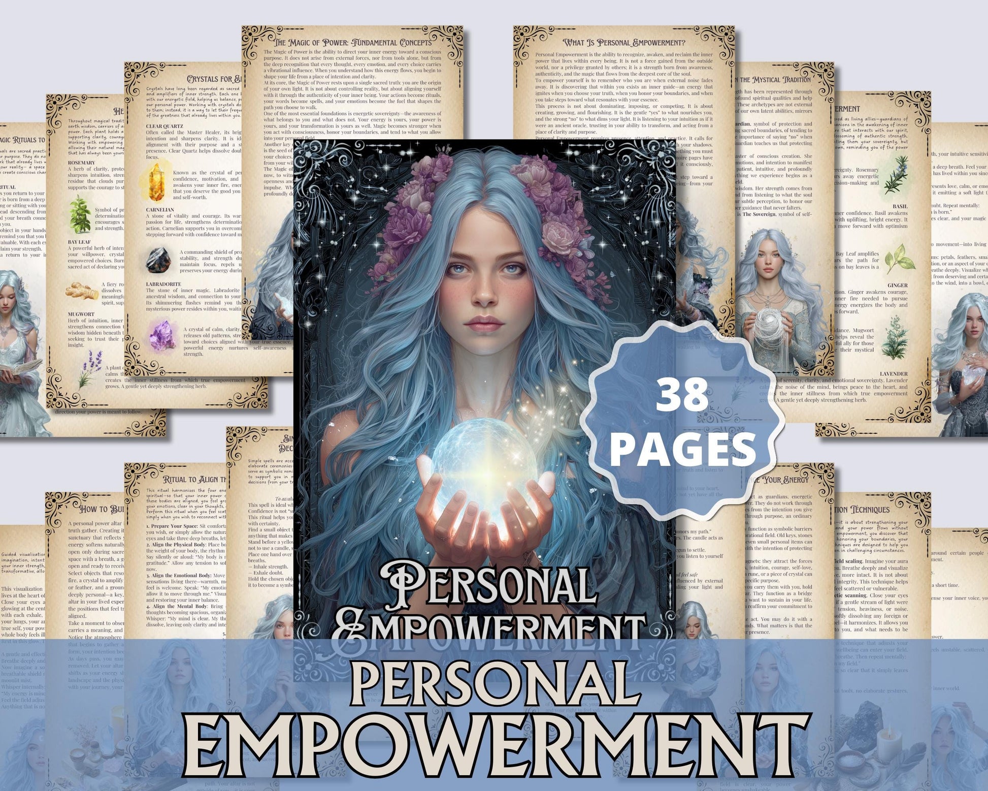Personal Empowerment Grimoire pages • Spells, Rituals, Crystals, Herbs, Moon Magic • Printable.