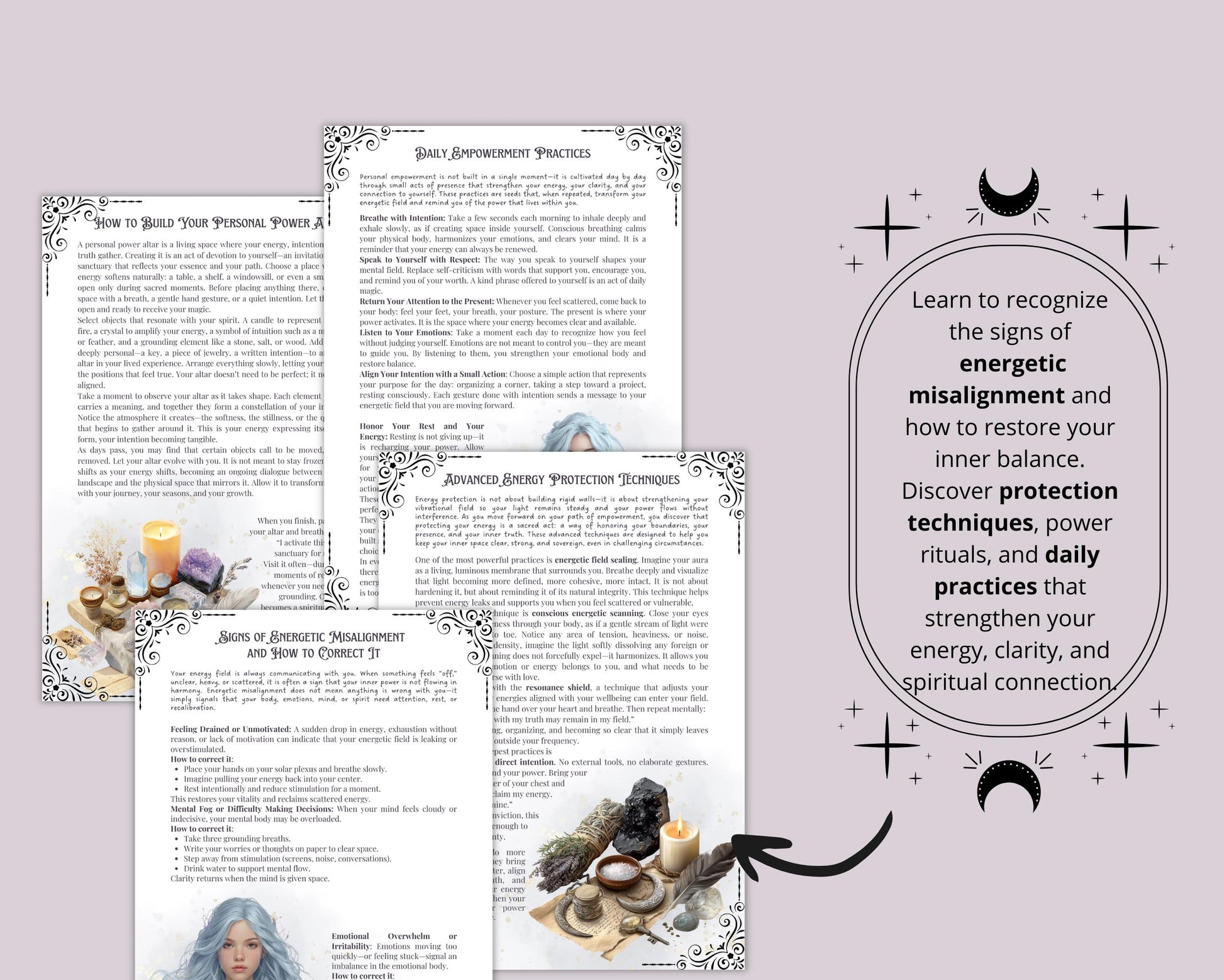 Personal Empowerment Grimoire pages • Spells, Rituals, Crystals, Herbs, Moon Magic • Printable.