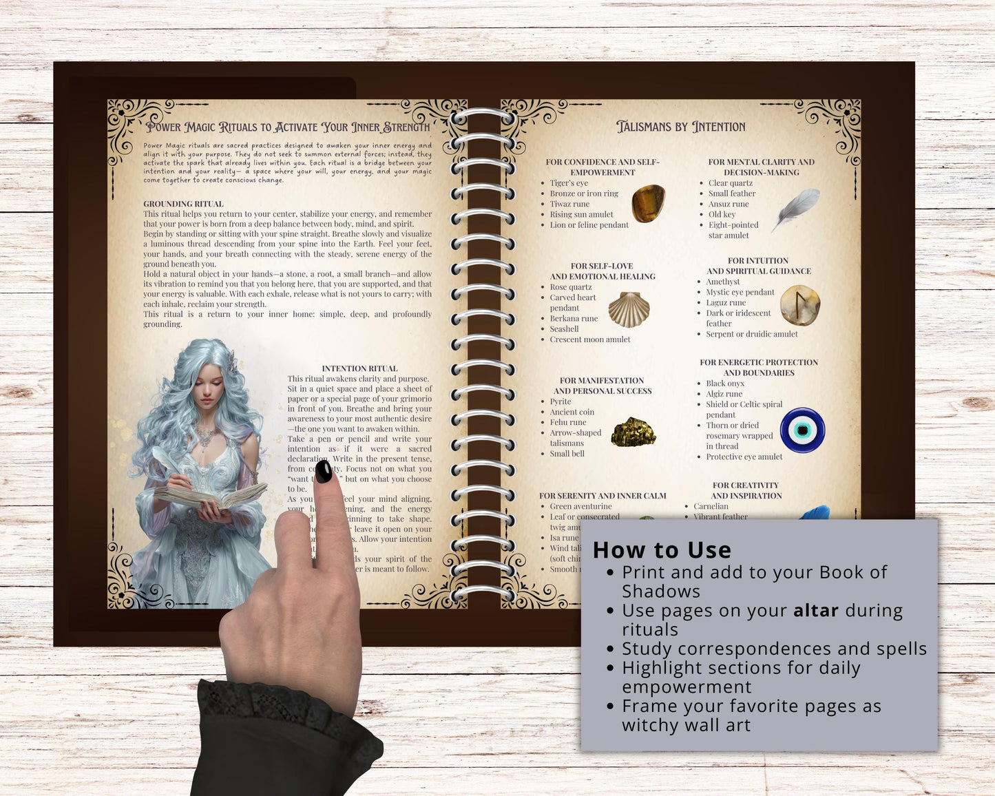 Personal Empowerment Grimoire pages • Spells, Rituals, Crystals, Herbs, Moon Magic • Printable.