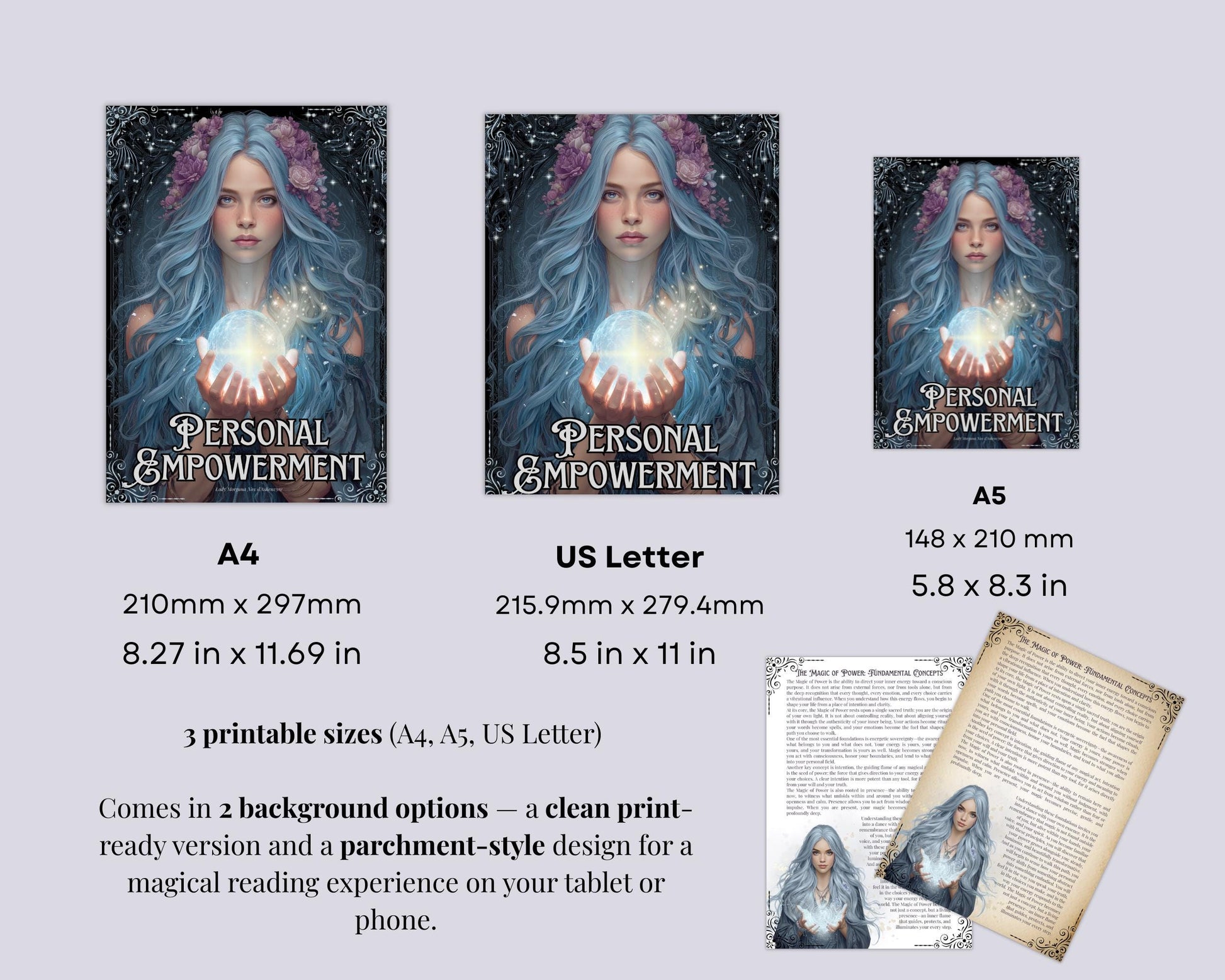 Personal Empowerment Grimoire pages • Spells, Rituals, Crystals, Herbs, Moon Magic • Printable.
