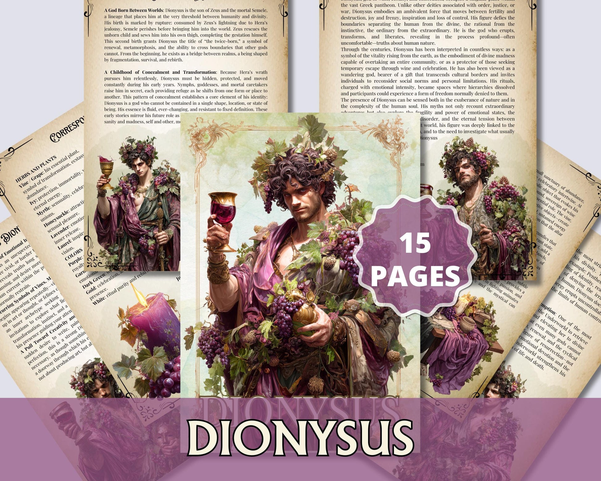 Dionysus Printable Grimoire Pages | Greek God of Ecstasy & Rebirth | Digital Download