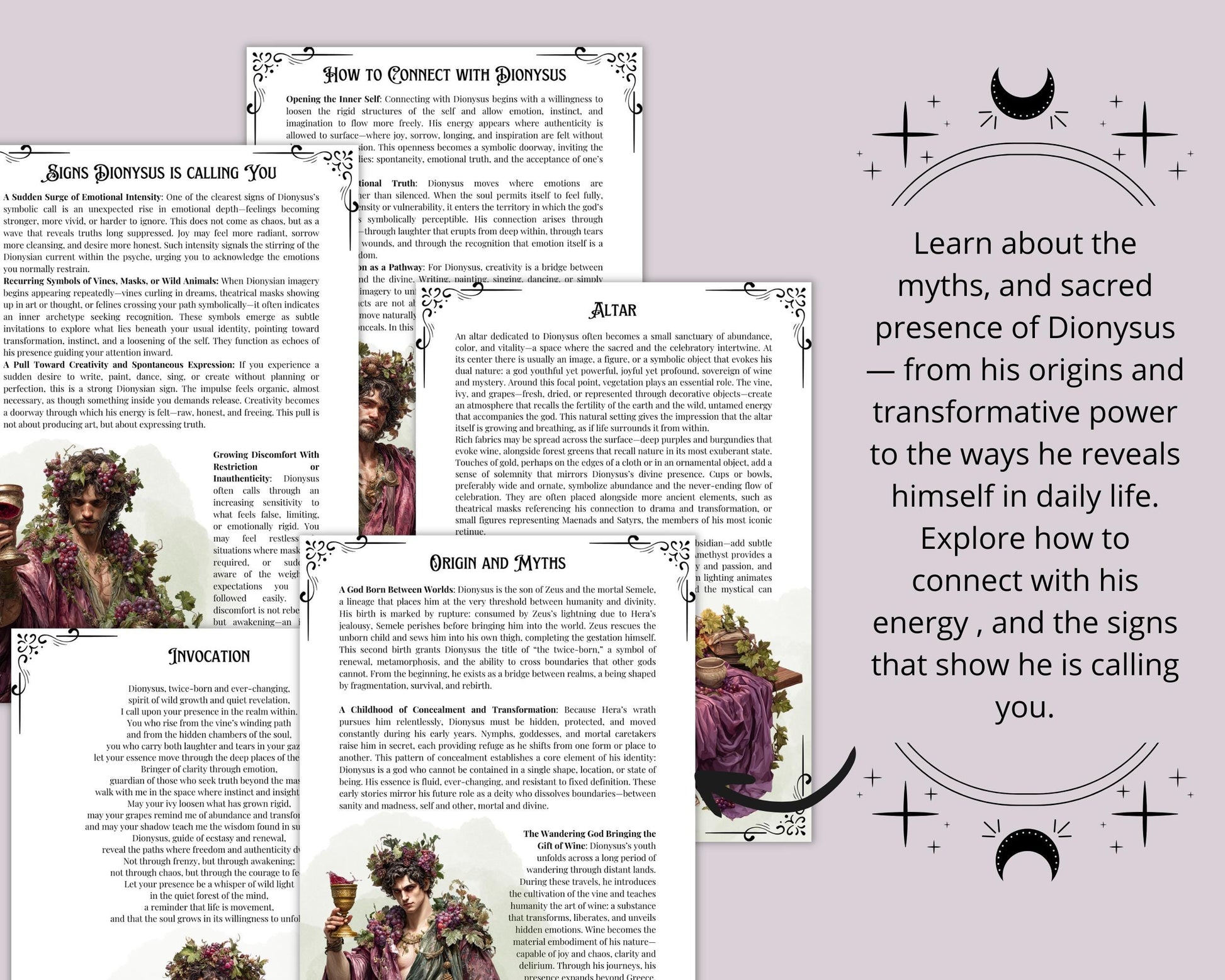Dionysus Printable Grimoire Pages | Greek God of Ecstasy & Rebirth | Digital Download