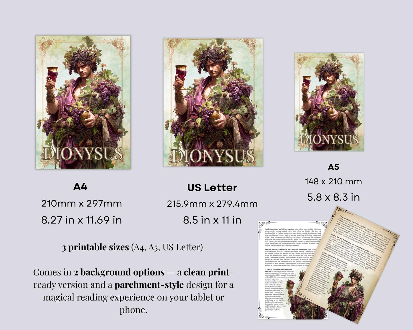 Dionysus Printable Grimoire Pages | Greek God of Ecstasy & Rebirth | Digital Download
