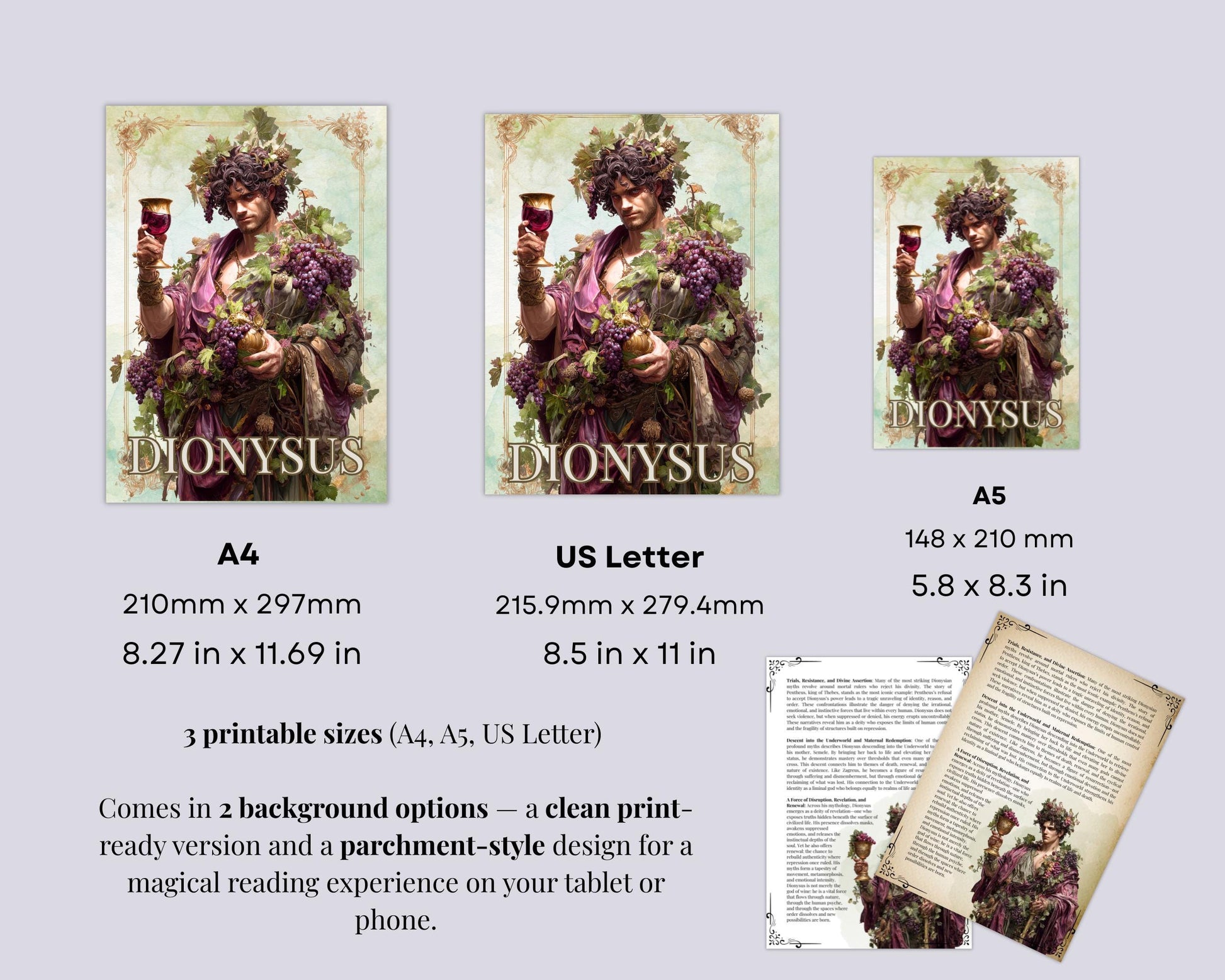 Dionysus Printable Grimoire Pages | Greek God of Ecstasy & Rebirth | Digital Download