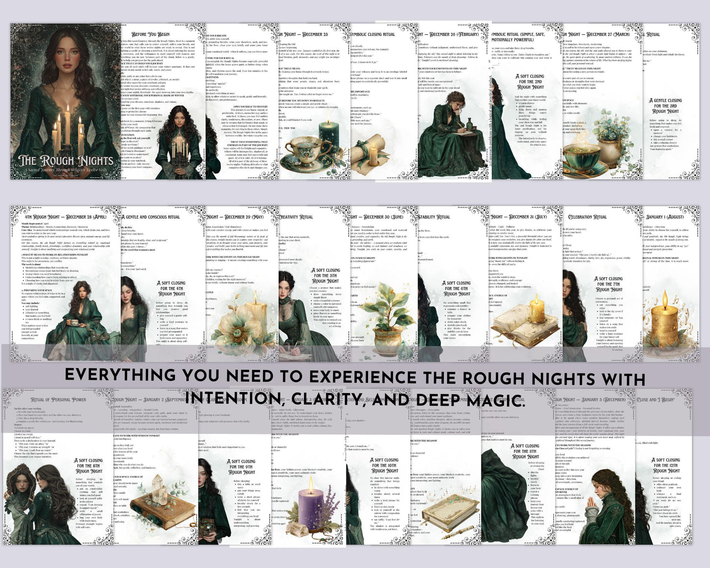 The Rough Nights Grimoire. A Sacred printable Guide Through the 12 Nights of Transformation. Spiritual Workbook.