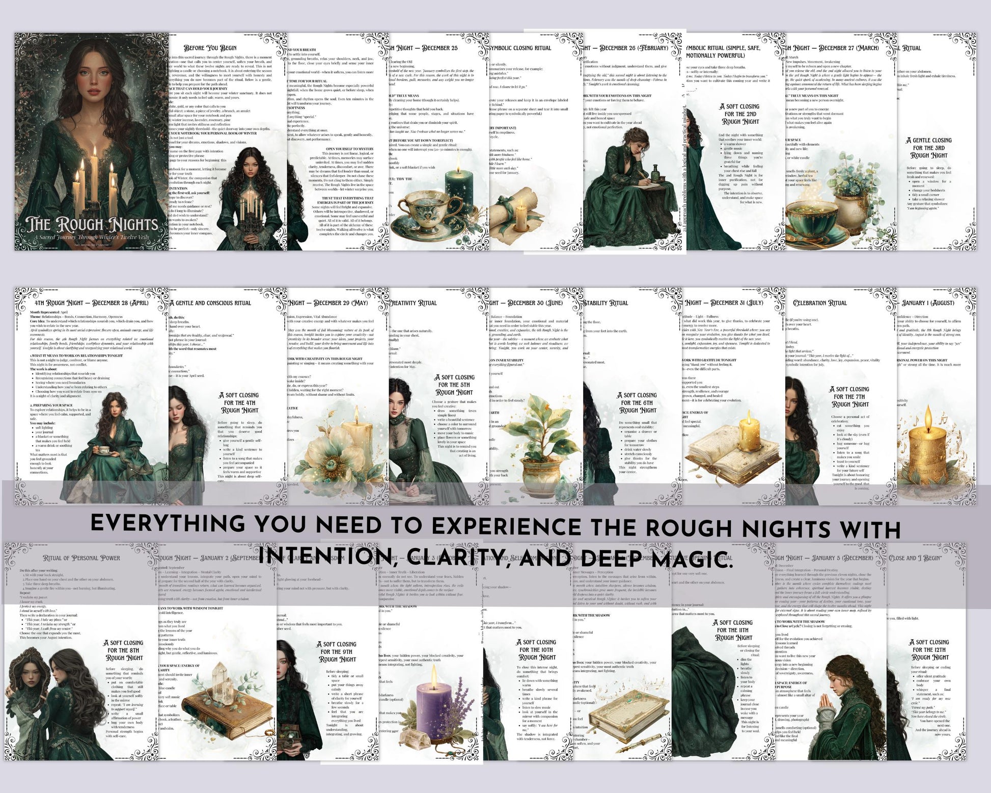 The Rough Nights Grimoire. A Sacred printable Guide Through the 12 Nights of Transformation. Spiritual Workbook.