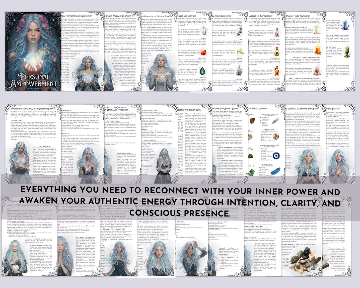 Personal Empowerment Grimoire pages • Spells, Rituals, Crystals, Herbs, Moon Magic • Printable.
