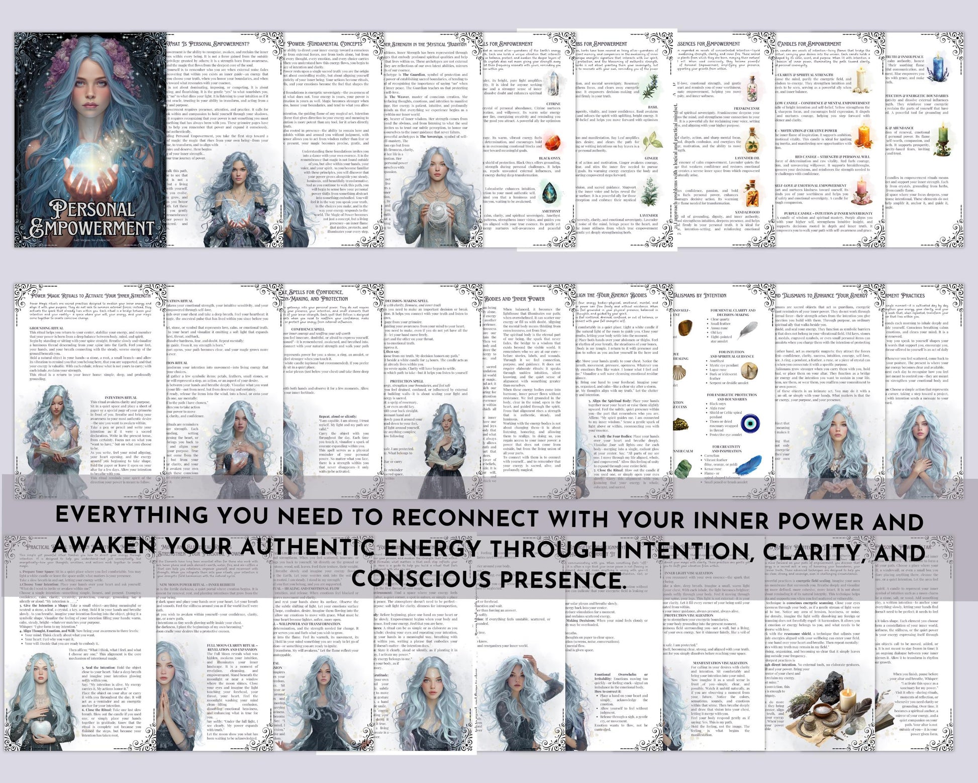 Personal Empowerment Grimoire pages • Spells, Rituals, Crystals, Herbs, Moon Magic • Printable.
