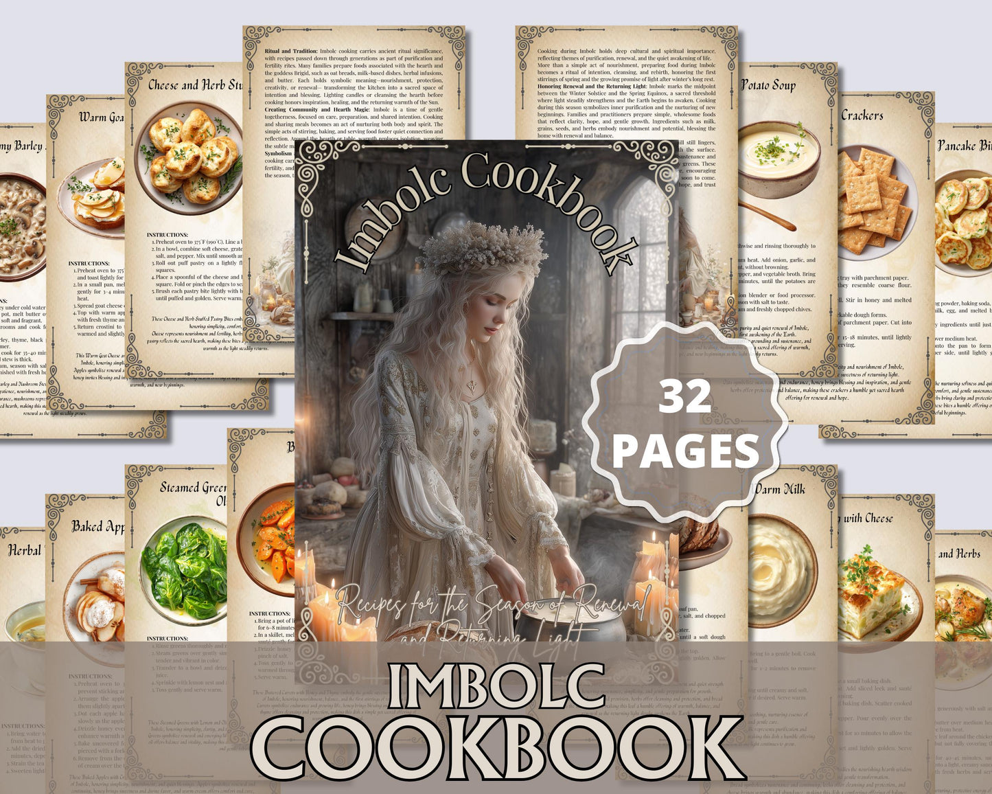 Imbolc Grimoire Pages – Kitchen Witch Magic, Ritual Recipes & Sacred Hearth Cooking–Printable