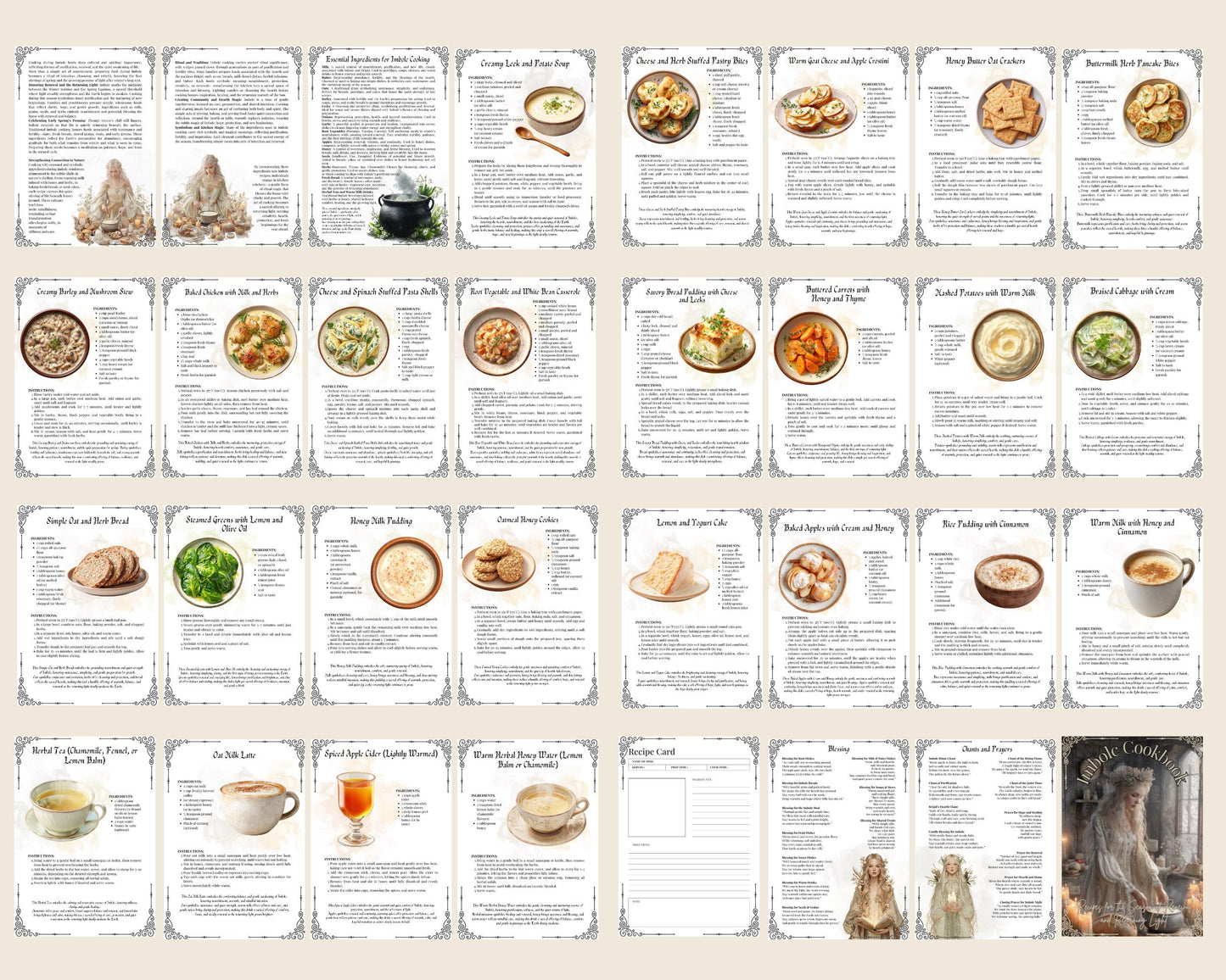 Imbolc Grimoire Pages – Kitchen Witch Magic, Ritual Recipes & Sacred Hearth Cooking–Printable