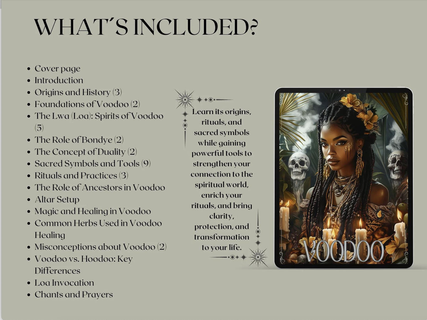 Voodoo Grimoire | Educational Guide to Haitian Vodou & Louisiana Traditions | History, Lwa Symbolism, Veves and Altars | printable