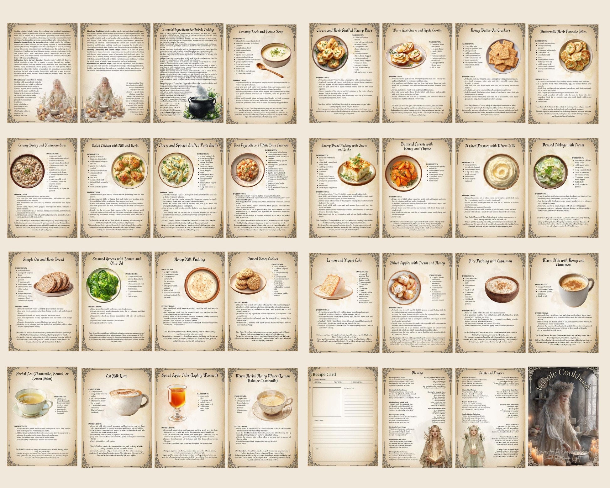 Imbolc Grimoire Pages – Kitchen Witch Magic, Ritual Recipes & Sacred Hearth Cooking–Printable