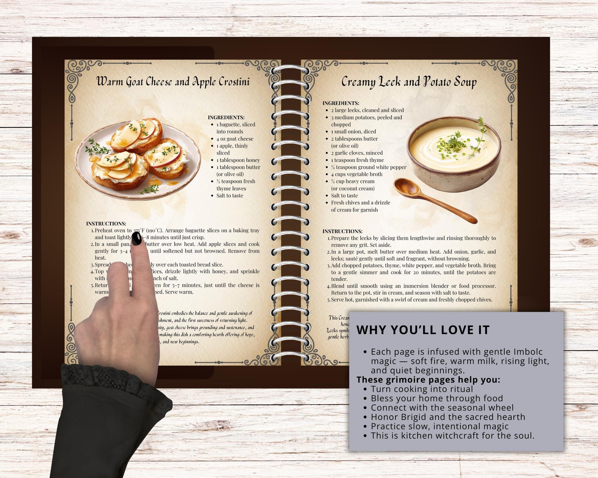 Imbolc Grimoire Pages – Kitchen Witch Magic, Ritual Recipes & Sacred Hearth Cooking–Printable