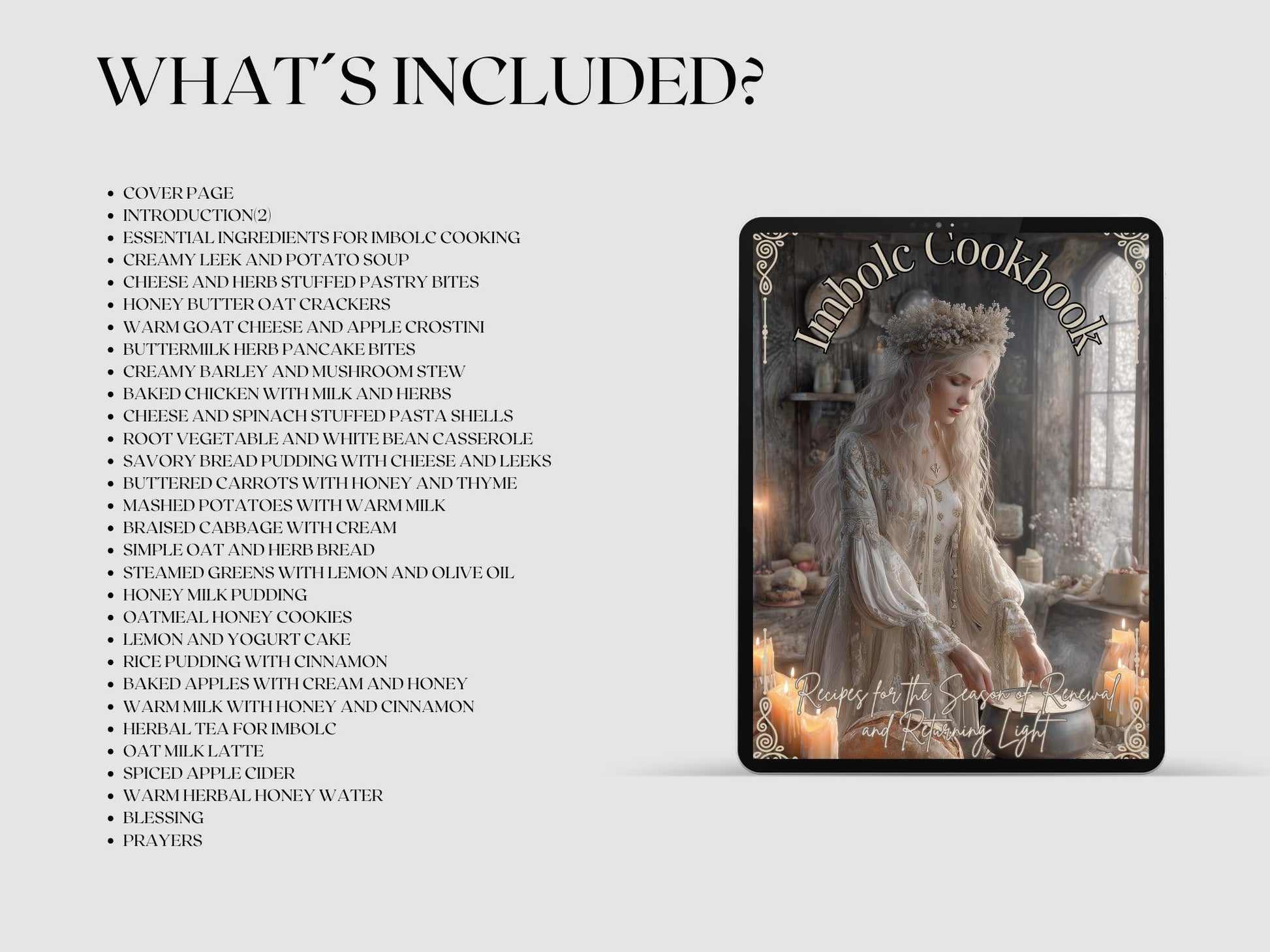 Imbolc Grimoire Pages – Kitchen Witch Magic, Ritual Recipes & Sacred Hearth Cooking–Printable