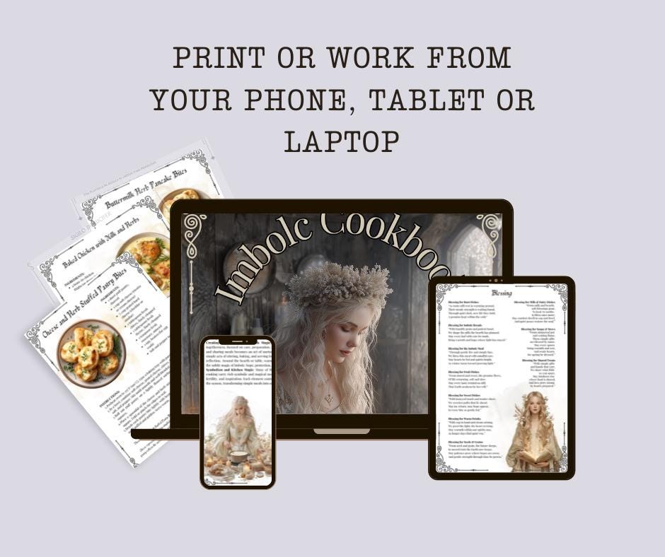 Imbolc Grimoire Pages – Kitchen Witch Magic, Ritual Recipes & Sacred Hearth Cooking–Printable