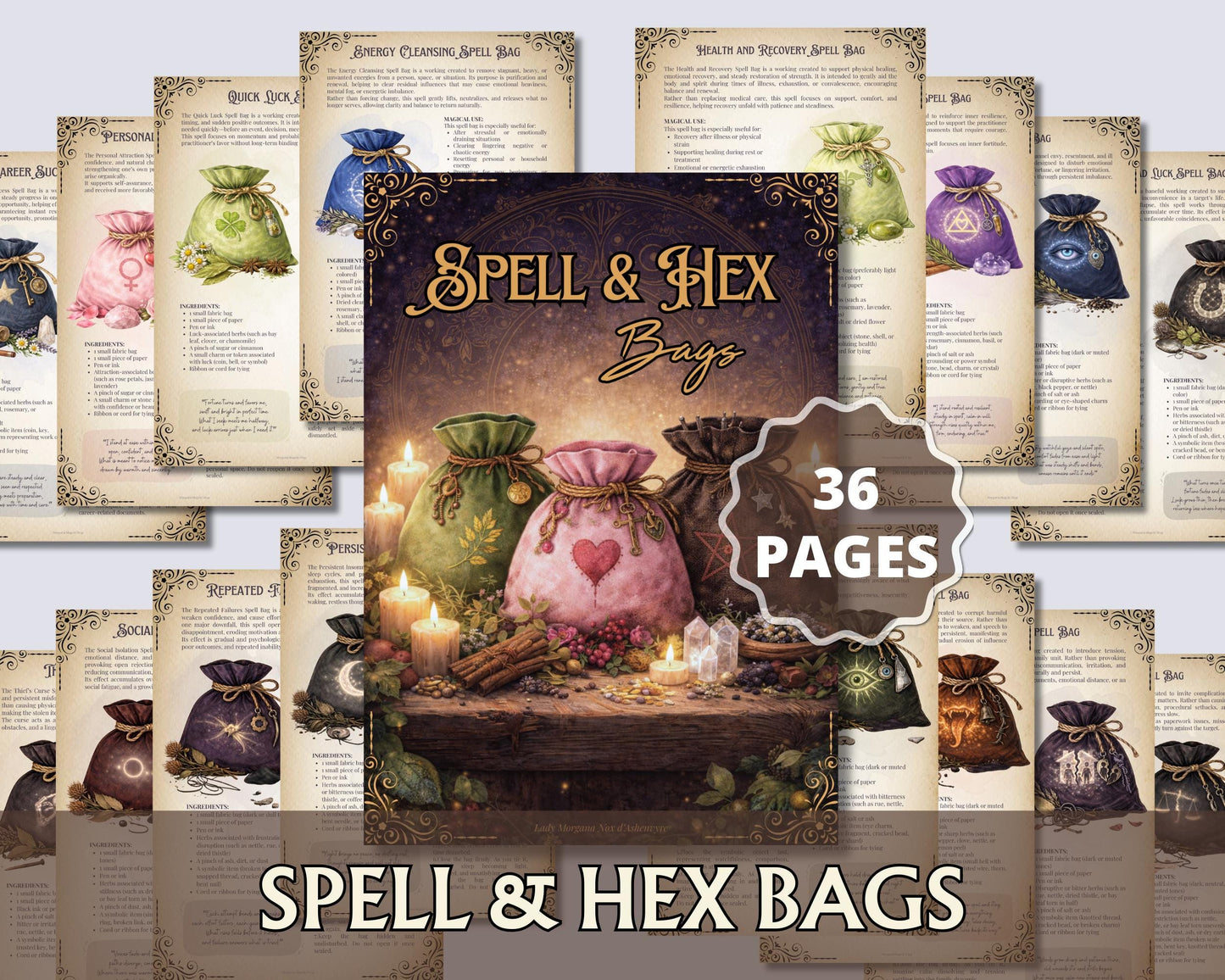 Spell & Hex Bags Grimoire pages | Traditional Witchcraft Pages | Printable Baneful Book of Shadows