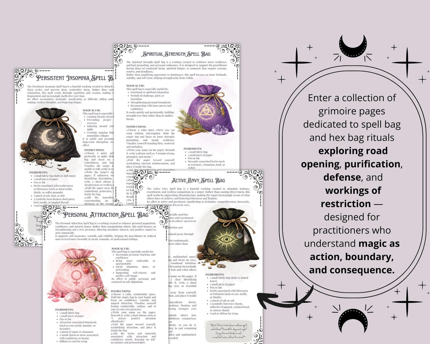 Spell & Hex Bags Grimoire pages | Traditional Witchcraft Pages | Printable Baneful Book of Shadows