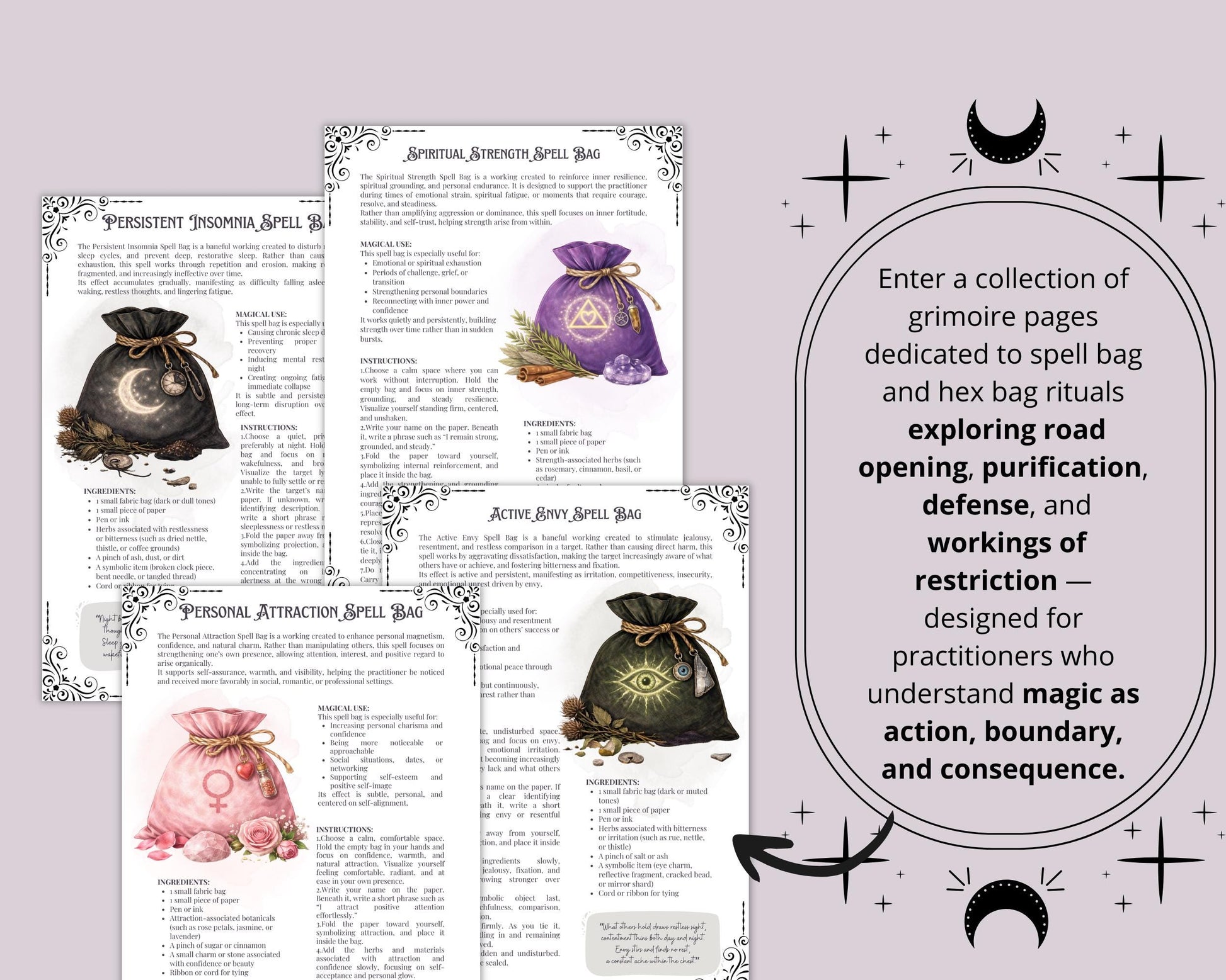 Spell & Hex Bags Grimoire pages | Traditional Witchcraft Pages | Printable Baneful Book of Shadows