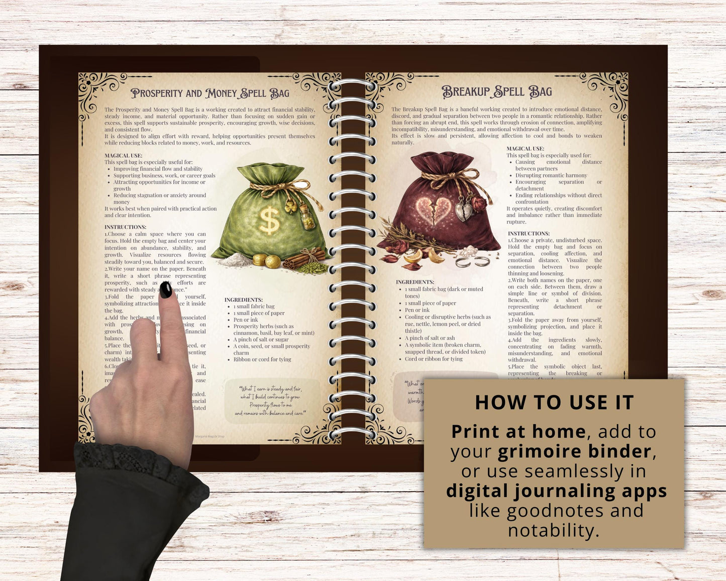 Spell & Hex Bags Grimoire pages | Traditional Witchcraft Pages | Printable Baneful Book of Shadows