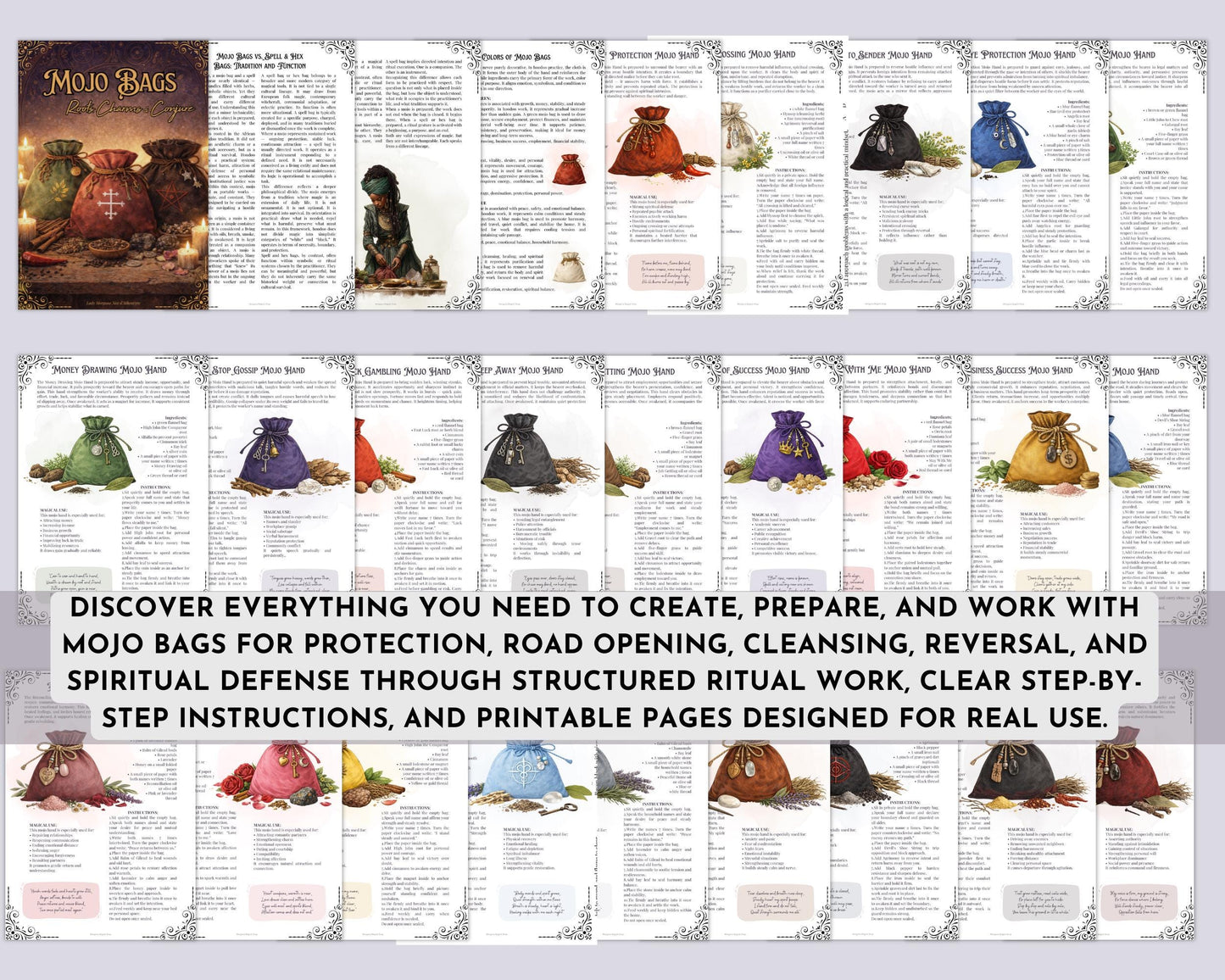 Mojo Bags Grimoire Pages | Hoodoo Mojo Hand Rituals | Protection, Money, Love & Road Opening Work