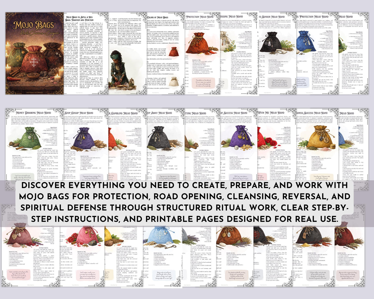Mojo Bags Grimoire Pages | Hoodoo Mojo Hand Rituals | Protection, Money, Love & Road Opening Work
