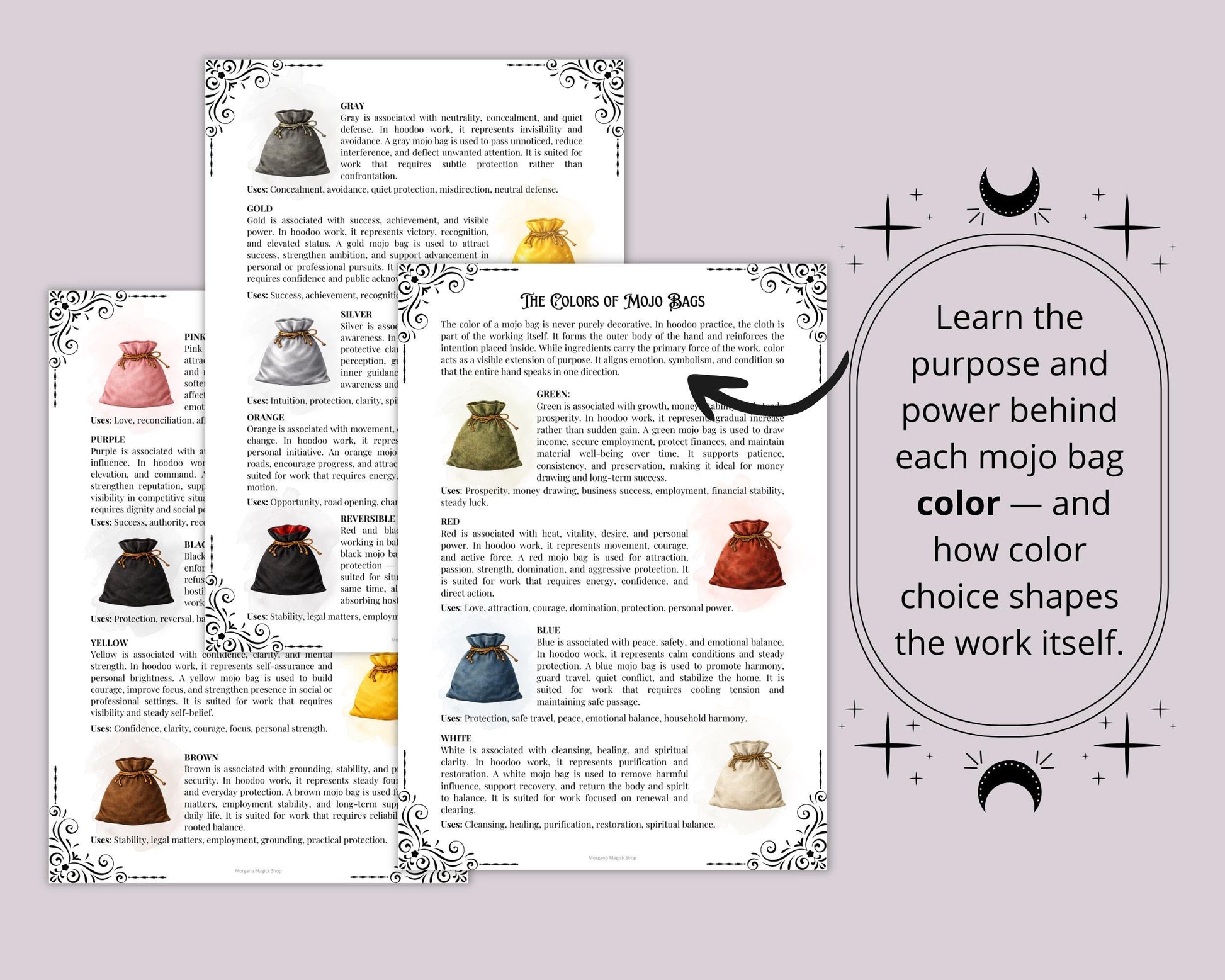 Mojo Bags Grimoire Pages | Hoodoo Mojo Hand Rituals | Protection, Money, Love & Road Opening Work