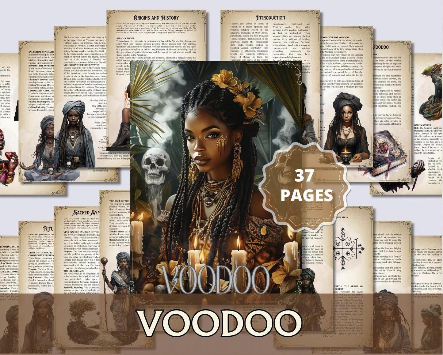 Voodoo Grimoire | Educational Guide to Haitian Vodou & Louisiana Traditions | History, Lwa Symbolism, Veves and Altars | printable