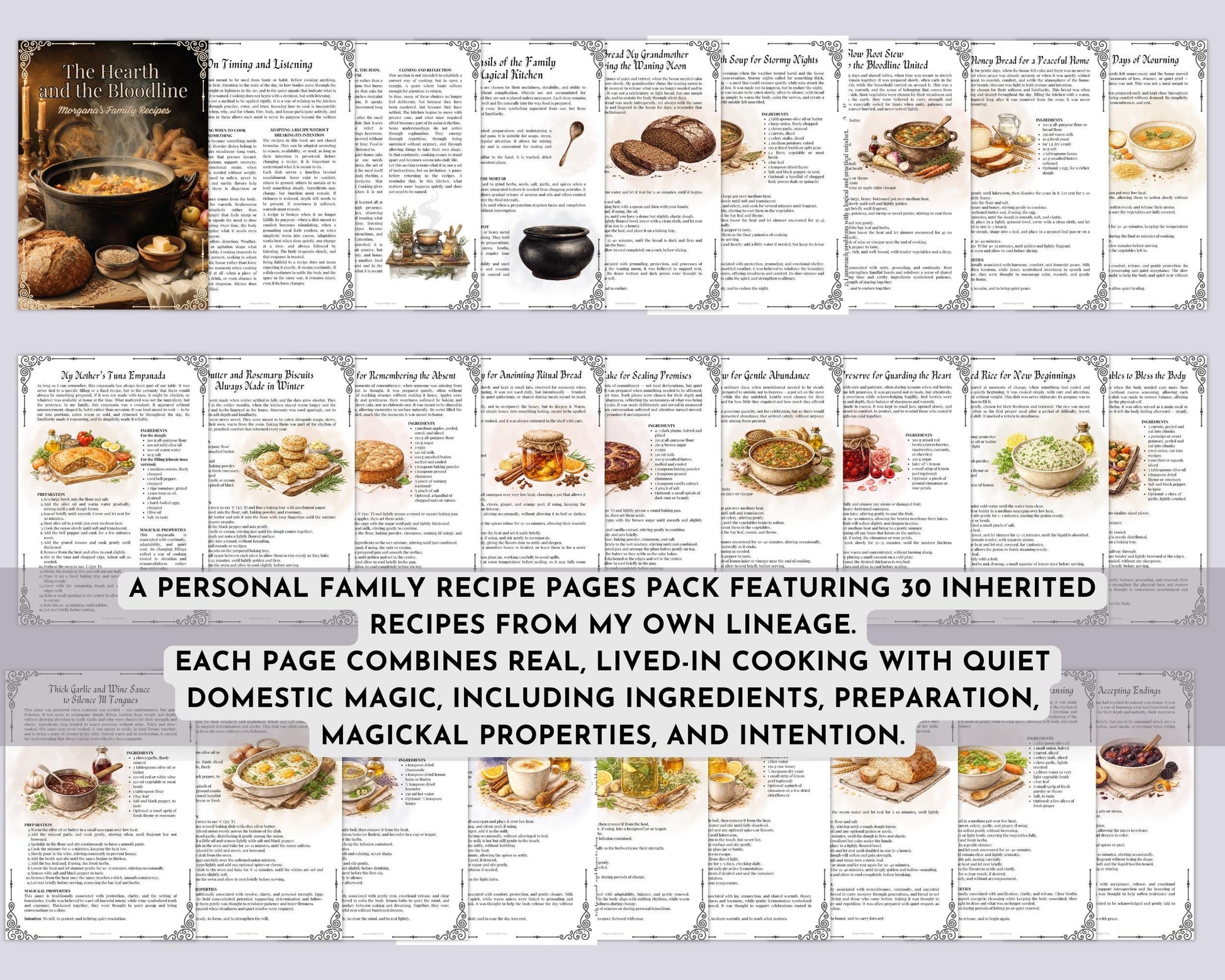 Personal Family Witch Kitchen Recipe Book PDF | Ancestral Family Recipes | Kitchen Witch Cookbook | 30 Recipes | Printable