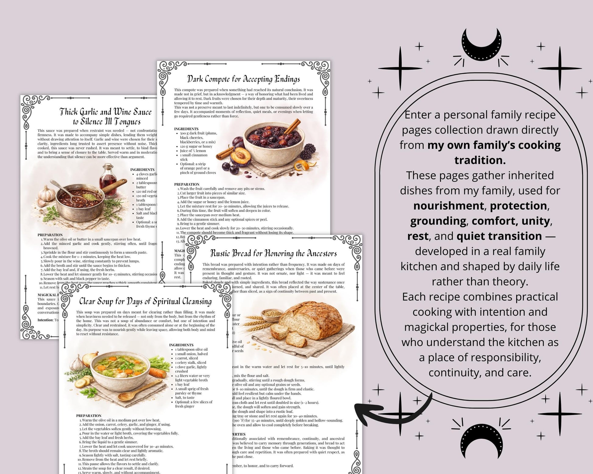 Personal Family Witch Kitchen Recipe Book PDF | Ancestral Family Recipes | Kitchen Witch Cookbook | 30 Recipes | Printable