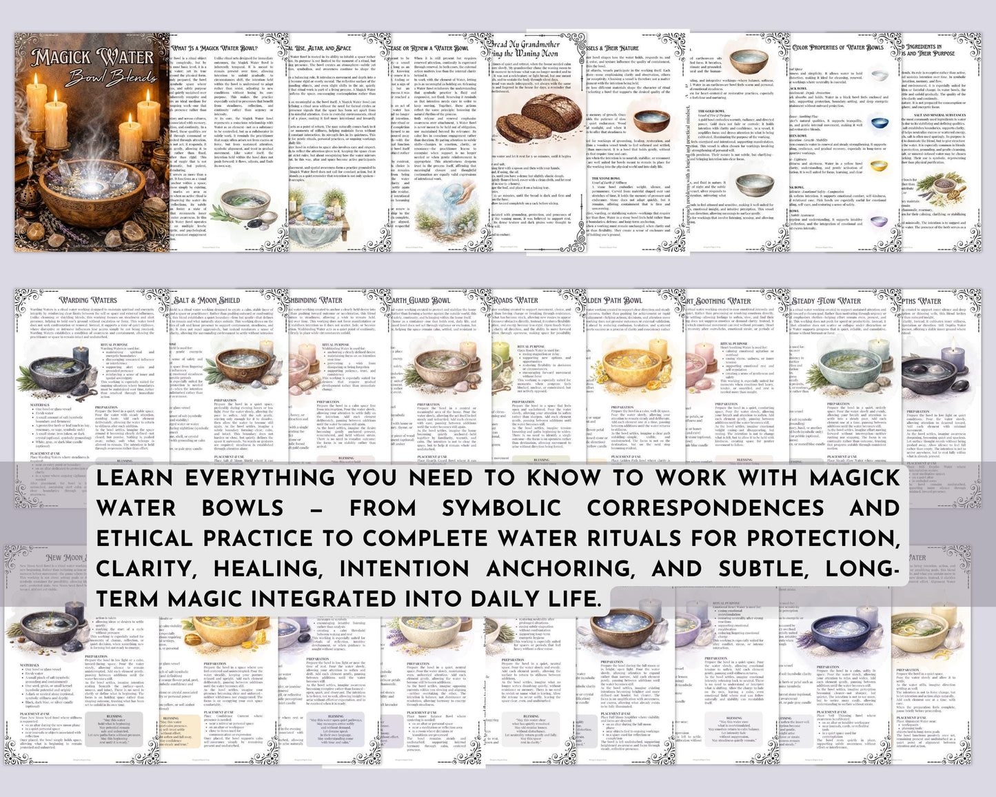 Magick Water Bowls Blends | Printable Grimoire Pages | Water Rituals PDF