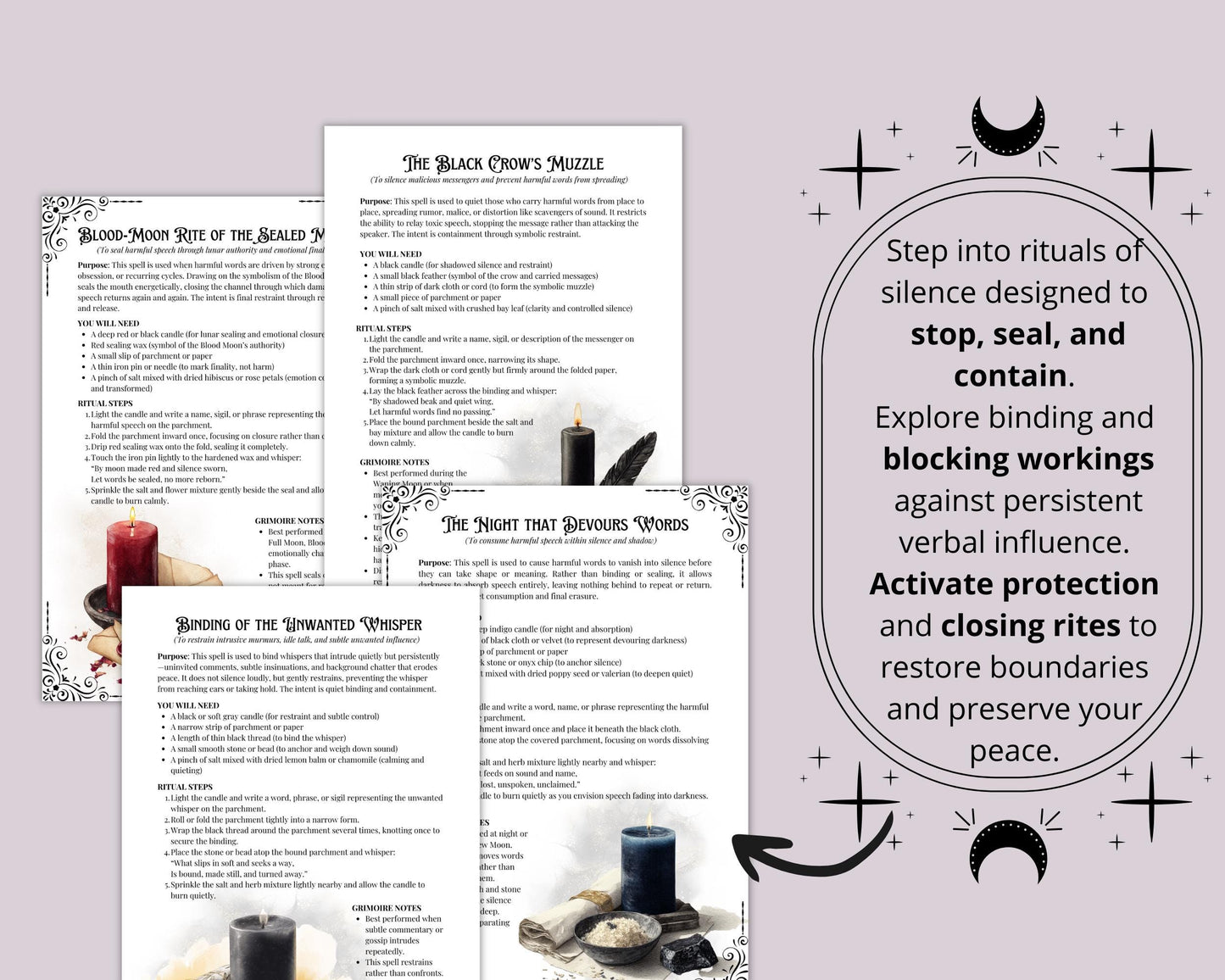 Baneful Silence Magick | Printable Grimoire Pages | Book of Shadows | Witchcraft & Binding Rituals