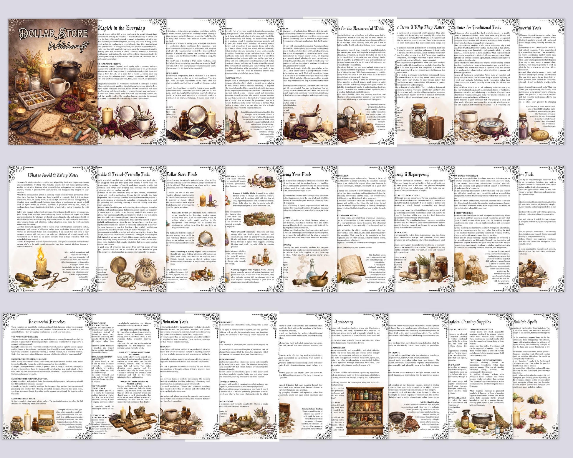 Dollar Store Witchcraft | Affordable Magick on a Budget, Book of Shadows Guide, Divination Tools, Altar Guide, & More! | Printable Pages