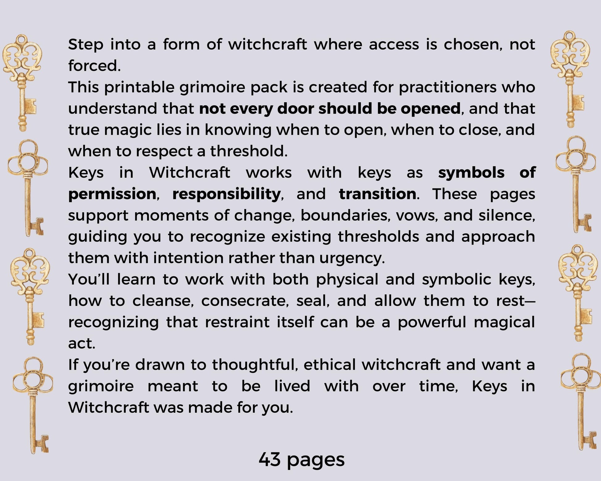 Keys in Witchcraft | Printable Grimoire Pages | Magical Keys, Threshold Magic, Rituals & Symbolic Witchcraft