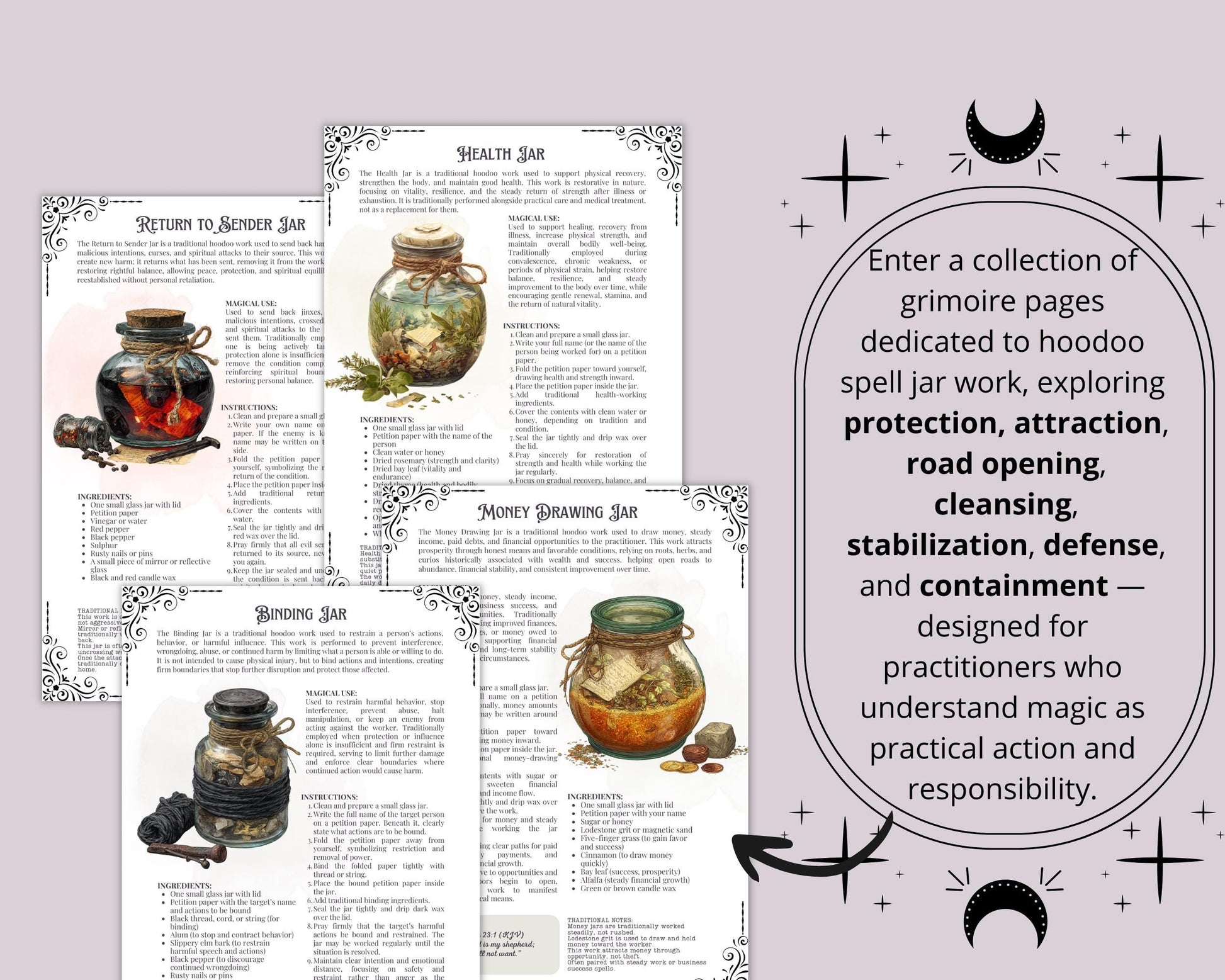 Hoodoo Spell Jars Grimorio pages | Traditional Rootwork | Honey Jar, Protection, Reversal, Money & Love Spells pdf