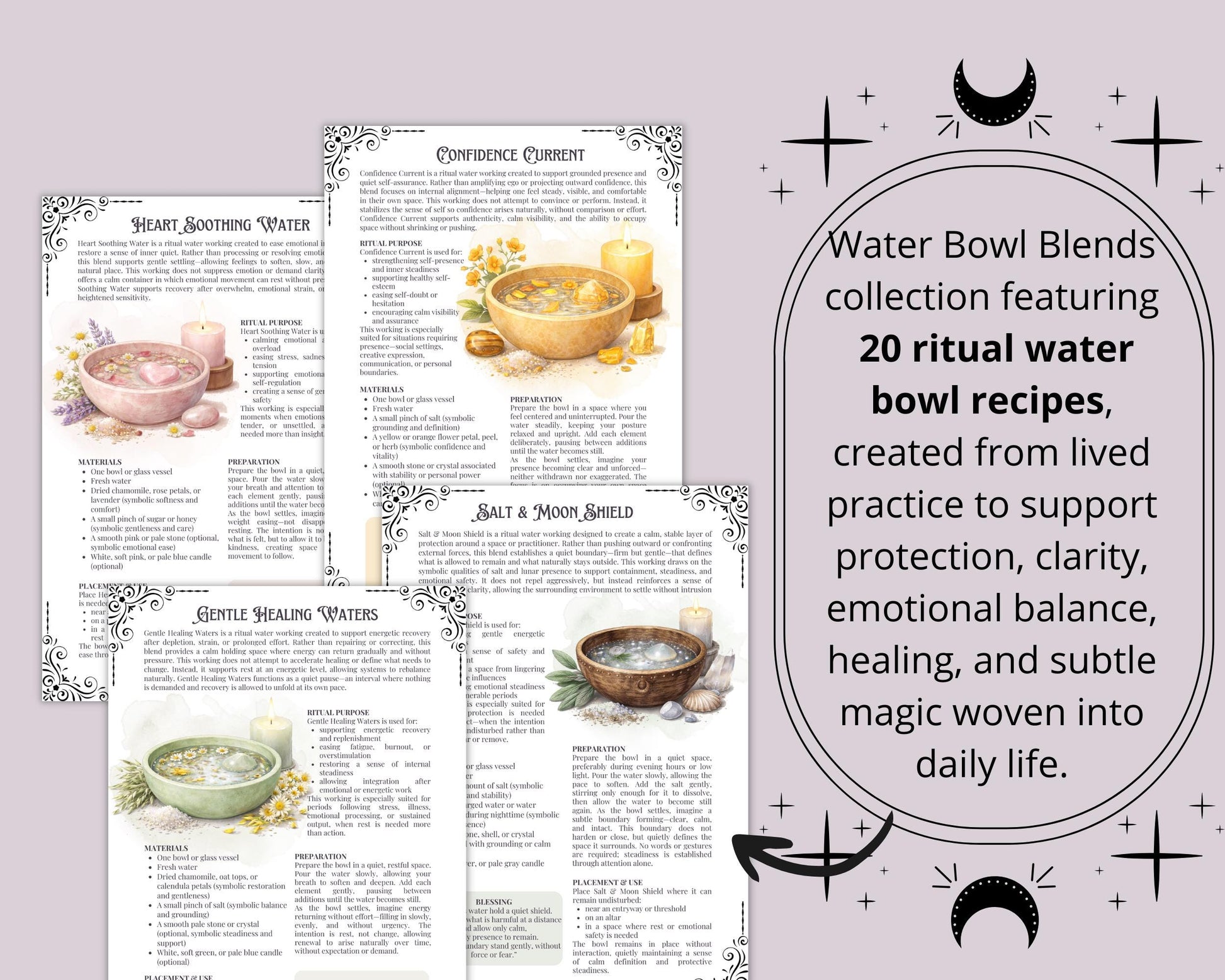 Magick Water Bowls Blends | Printable Grimoire Pages | Water Rituals PDF