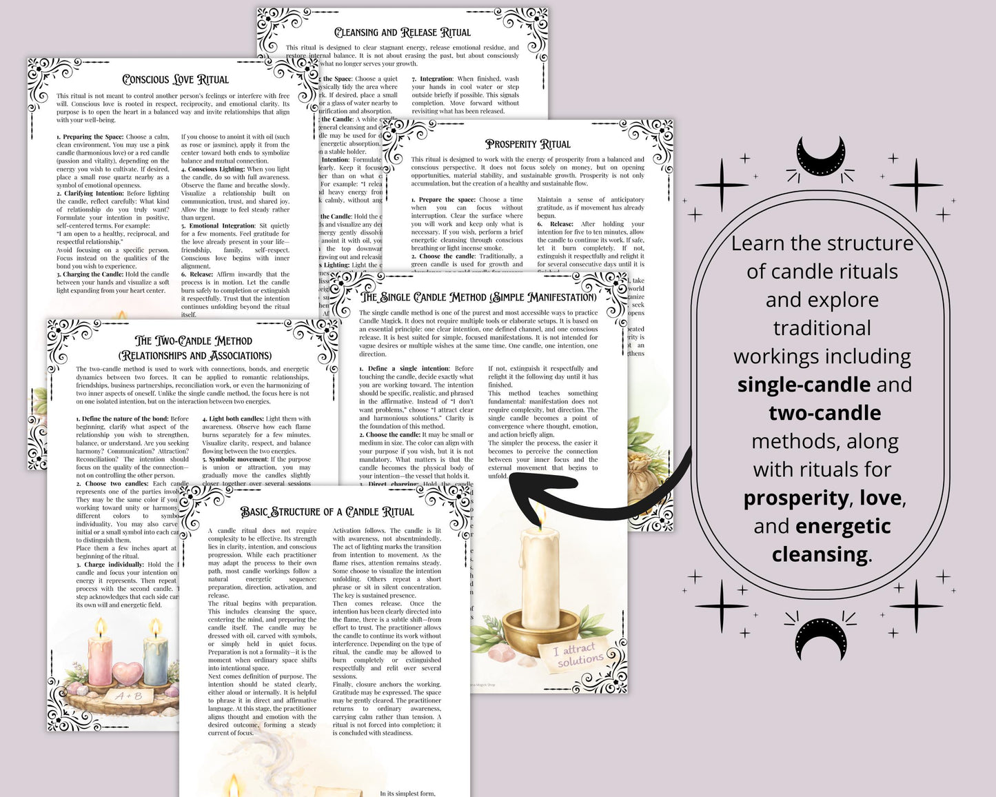 Candle Magick Grimoire Pages | Ceromancy Guide | Ritual & Spell Candle Magic | Printable
